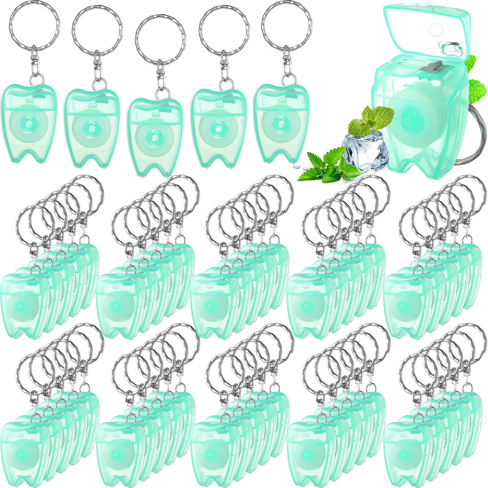 Landical 50 Pcs Mini Dental Floss Keychain – Mint Green, 16.4 yd (15 m) Each