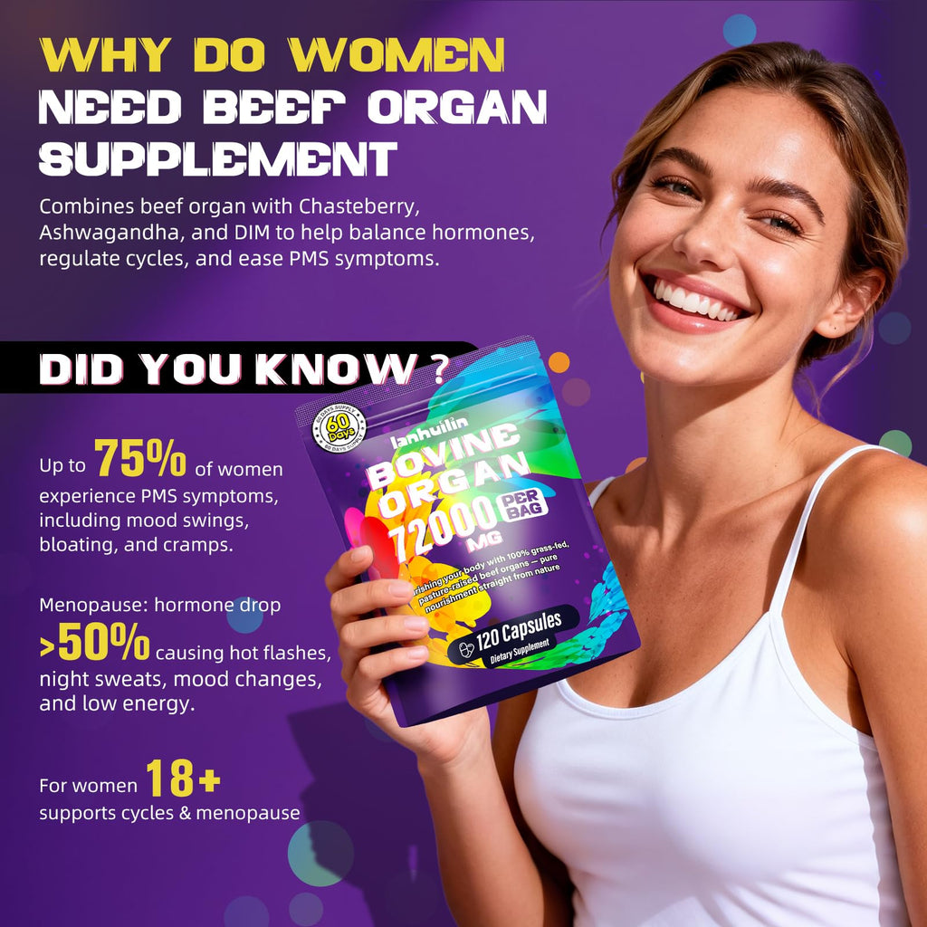 Lanhuilin Beef Organ Supplement for Women – Grass-Fed Liver, Kidney, Heart & More (120 Caps)