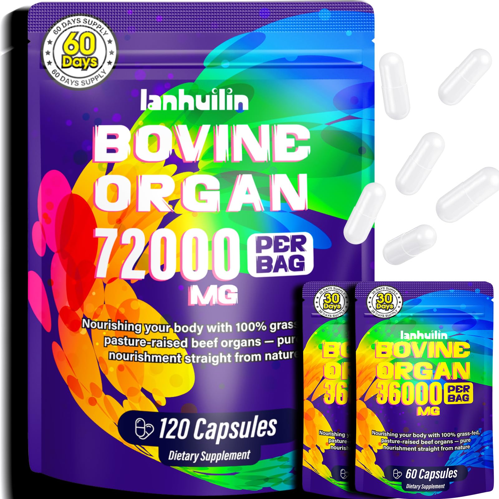 Lanhuilin Beef Organ Supplement for Women – Grass-Fed Liver, Kidney, Heart & More (120 Caps)