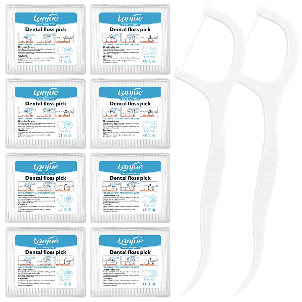 Lanjue 800 Count Dental Floss Picks – 8 Boxes, Travel 2-in-1 Toothpicks