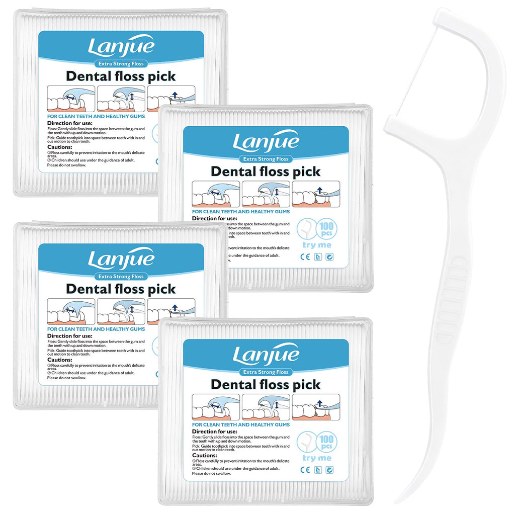 Lanjue 400 Count Dental Floss Picks – Travel Flossers with 4 Portable Cases