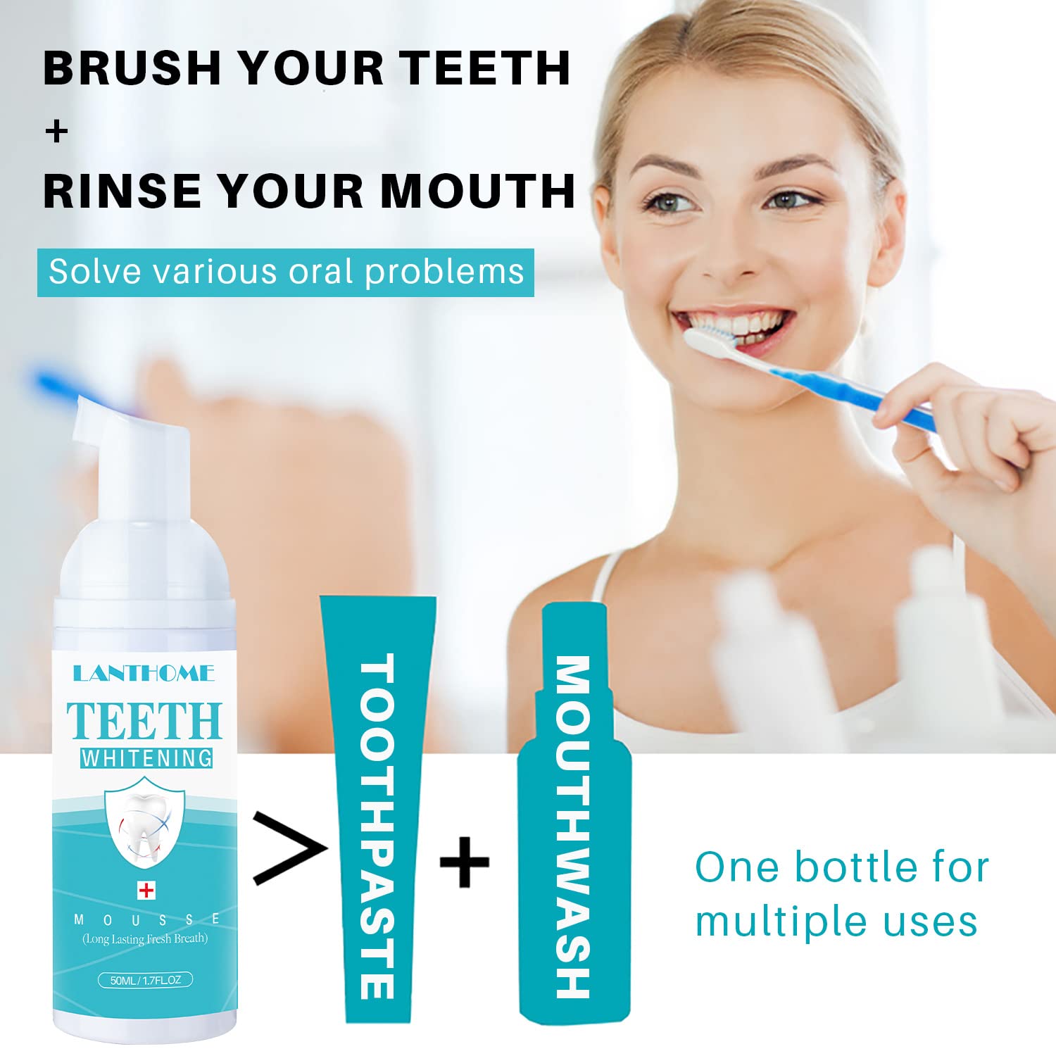 LANTHOME White Foam Teeth Whitening Foam (3PCS) – Easy to Use Tooth Whitener Mousse