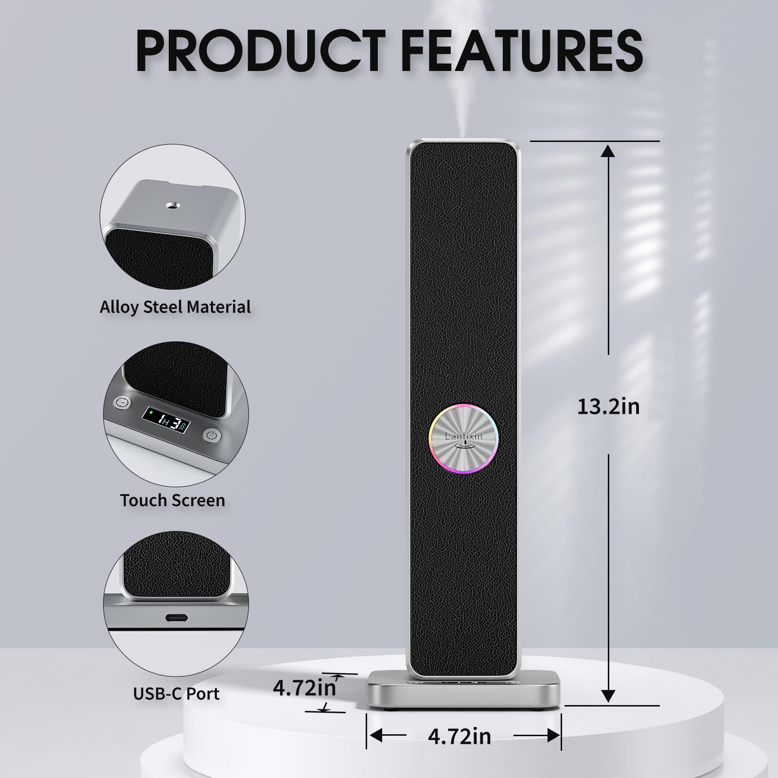 LANTIXIN Waterless Essential Oil Diffuser – Nano Atomization, Ultra-Quiet Plug-In Diffuser for Large Rooms (Silver)
