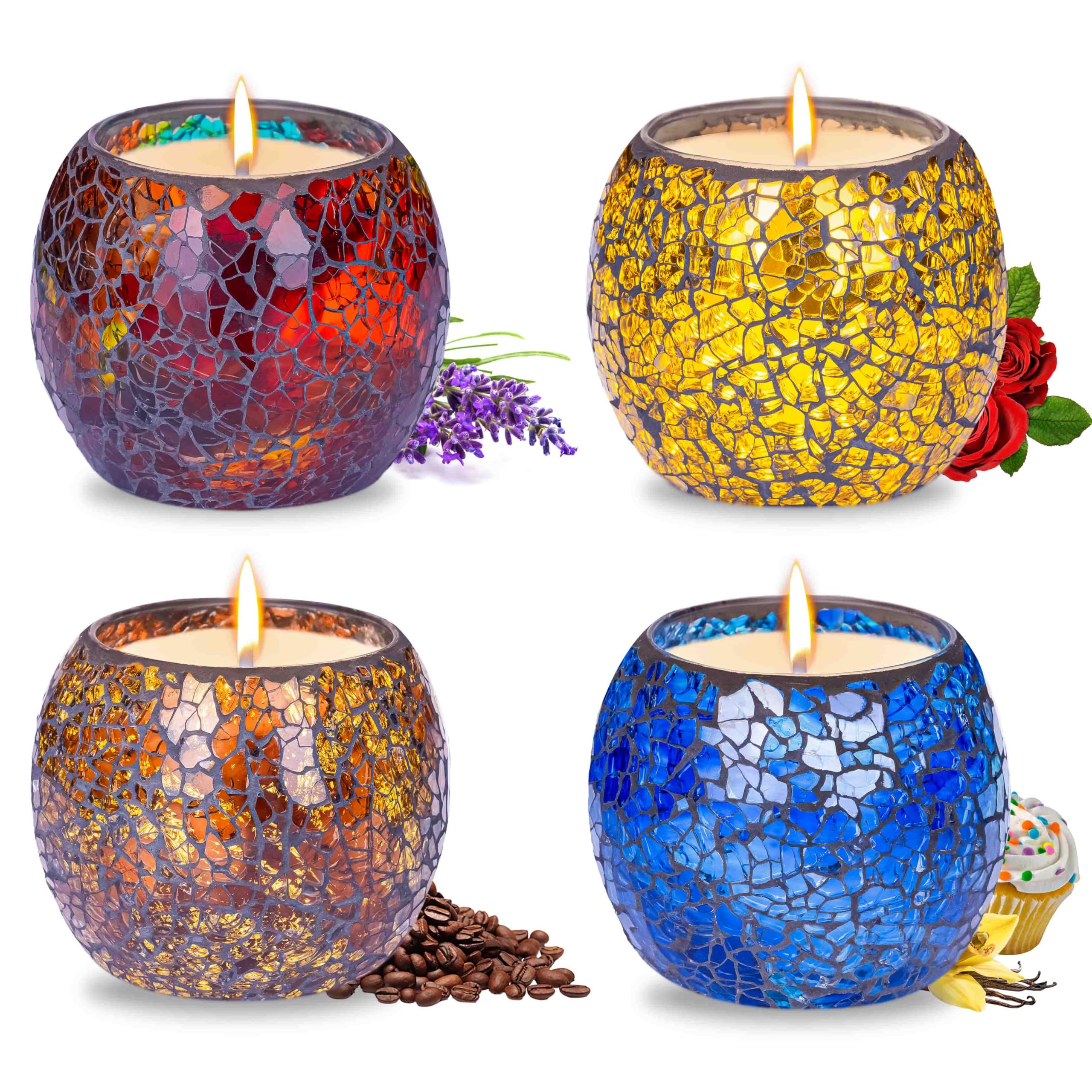 Larcenciel Mosaic Glass Scented Candles 4-Pack – Rose, Lavender, Coffee & Vanilla