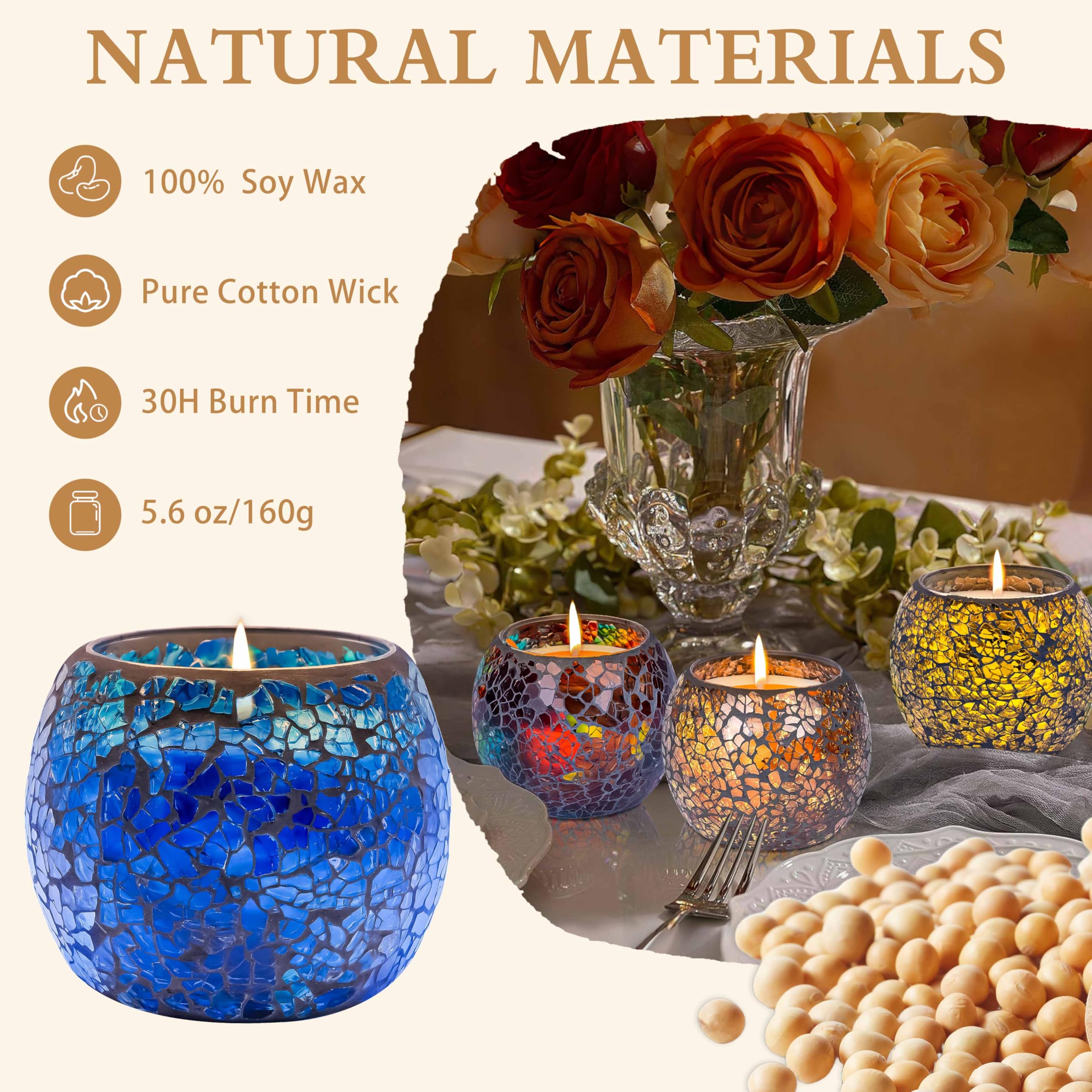 Larcenciel Mosaic Glass Scented Candles 4-Pack – Rose, Lavender, Coffee & Vanilla