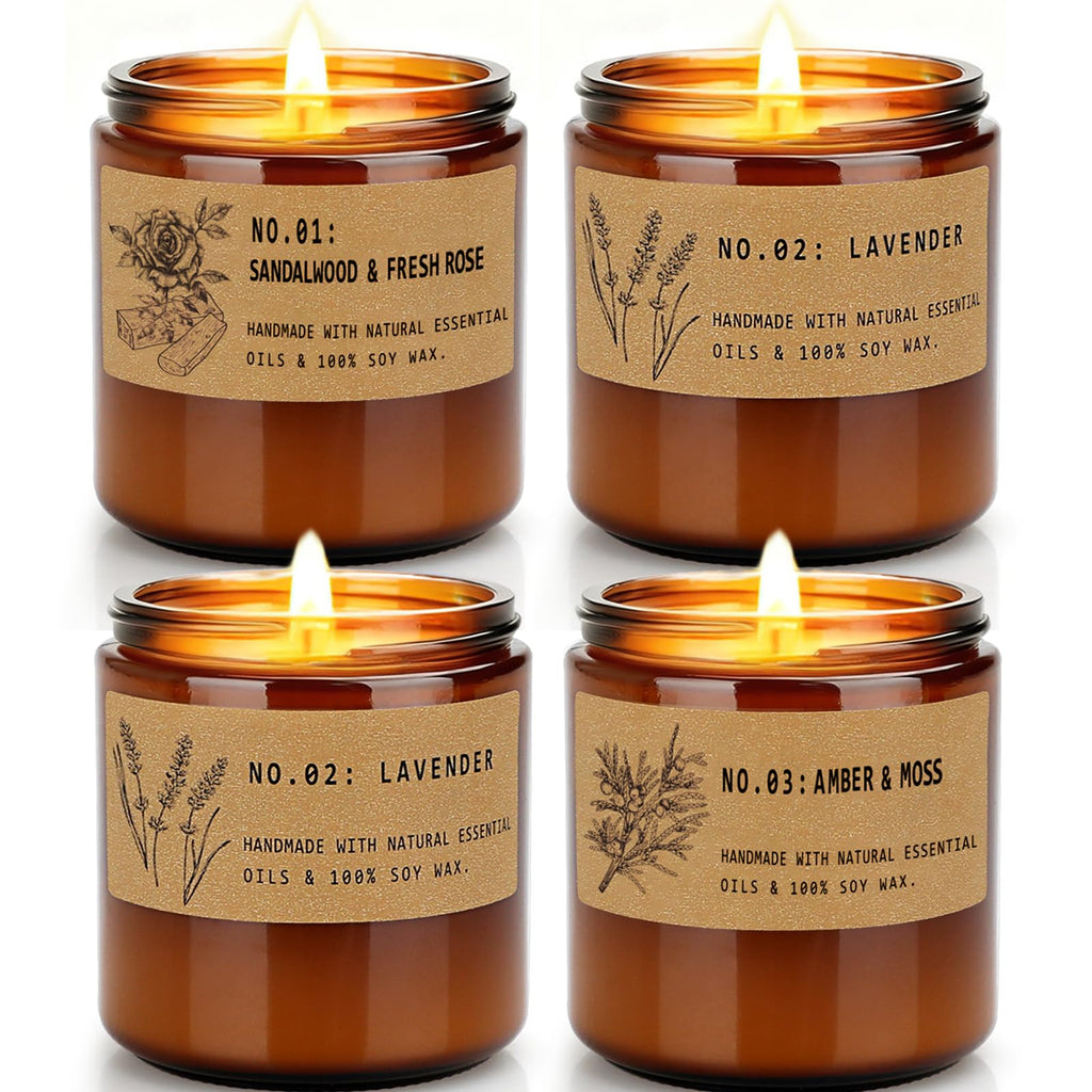 Large 9 oz Scented Candle Gift Set – 10% EO, Amber Jars (4-Pack)