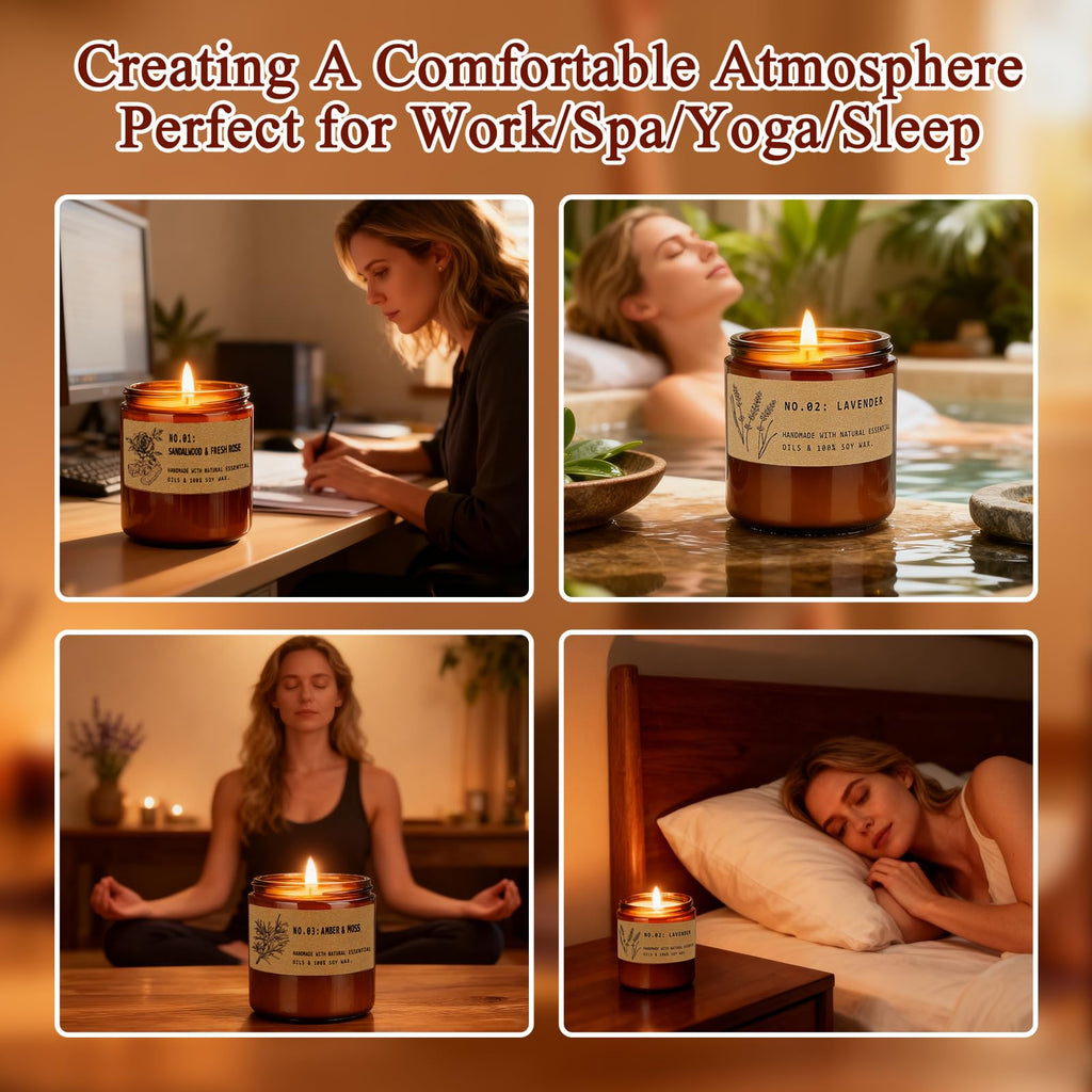 Large 9 oz Scented Candle Gift Set – 10% EO, Amber Jars (4-Pack)