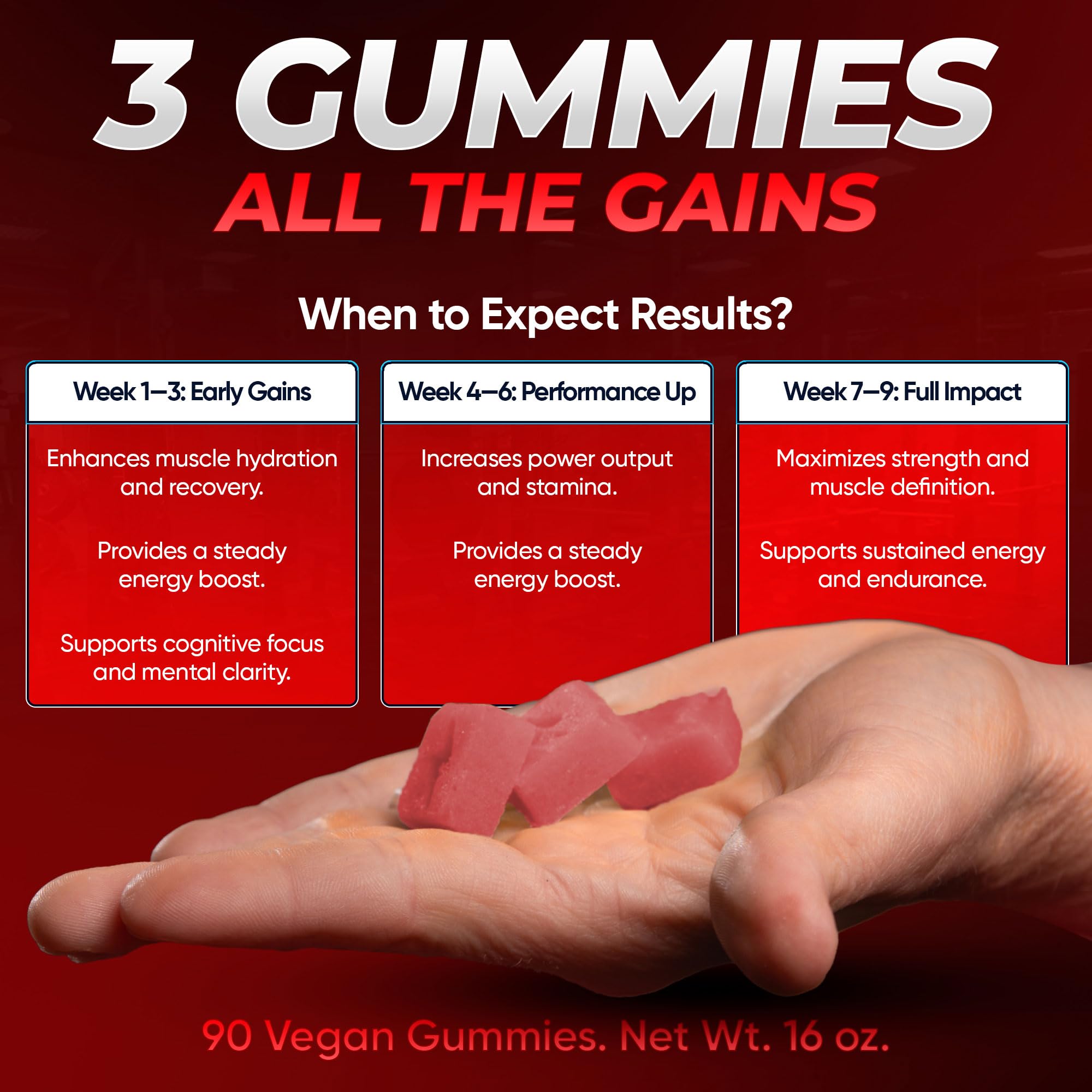 Laser Beams Creatine Monohydrate Gummies for Women & Men - 5g Creapure Creatine per Serving - Vegan, Cosmic Cherry Flavor - Boost Muscle Strength, Endurance, Recovery & Mental Focus (90 Gummies)