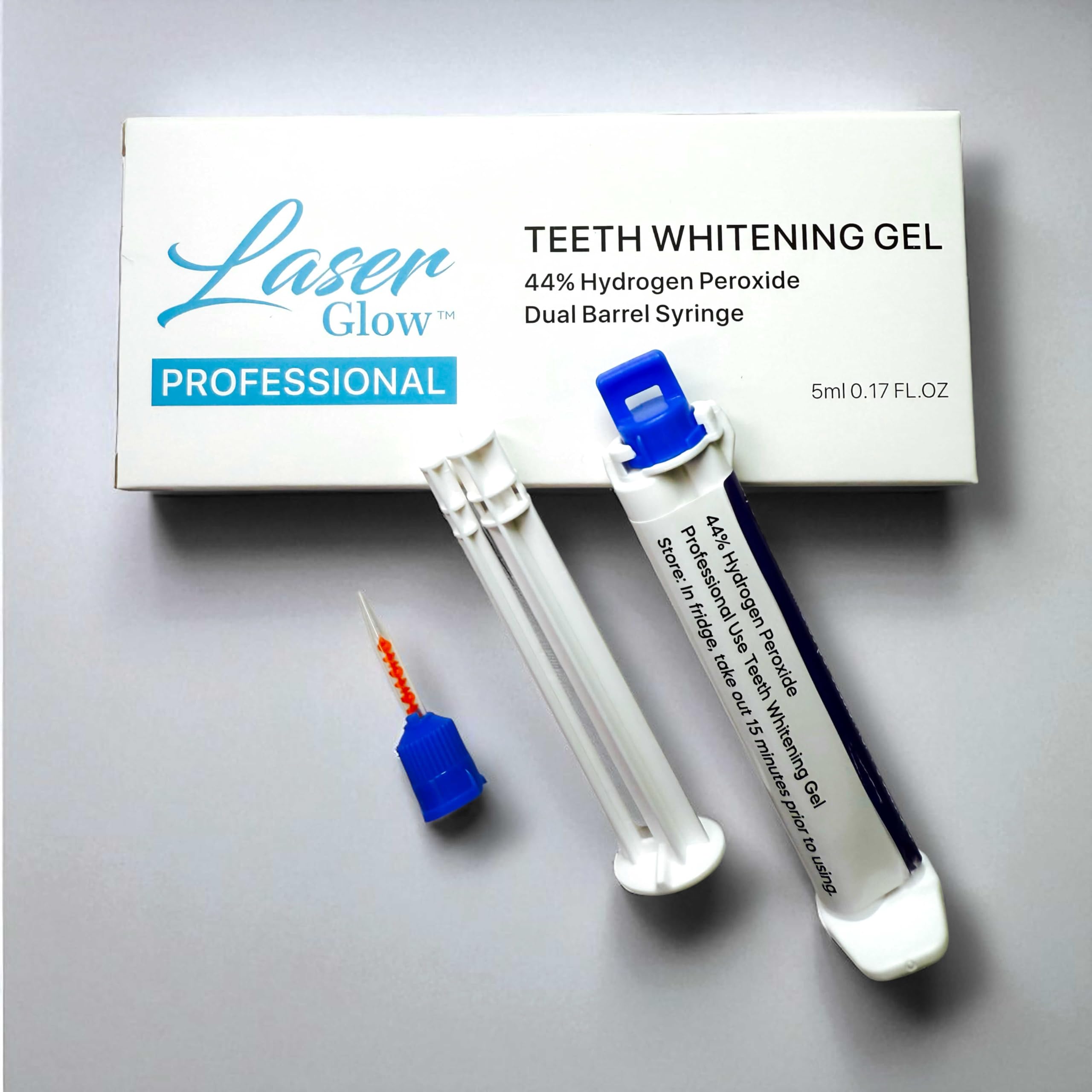 LaserGlow Professional Teeth Whitening Gel 44% Hydrogen Peroxide – Dual Barrel Syringe