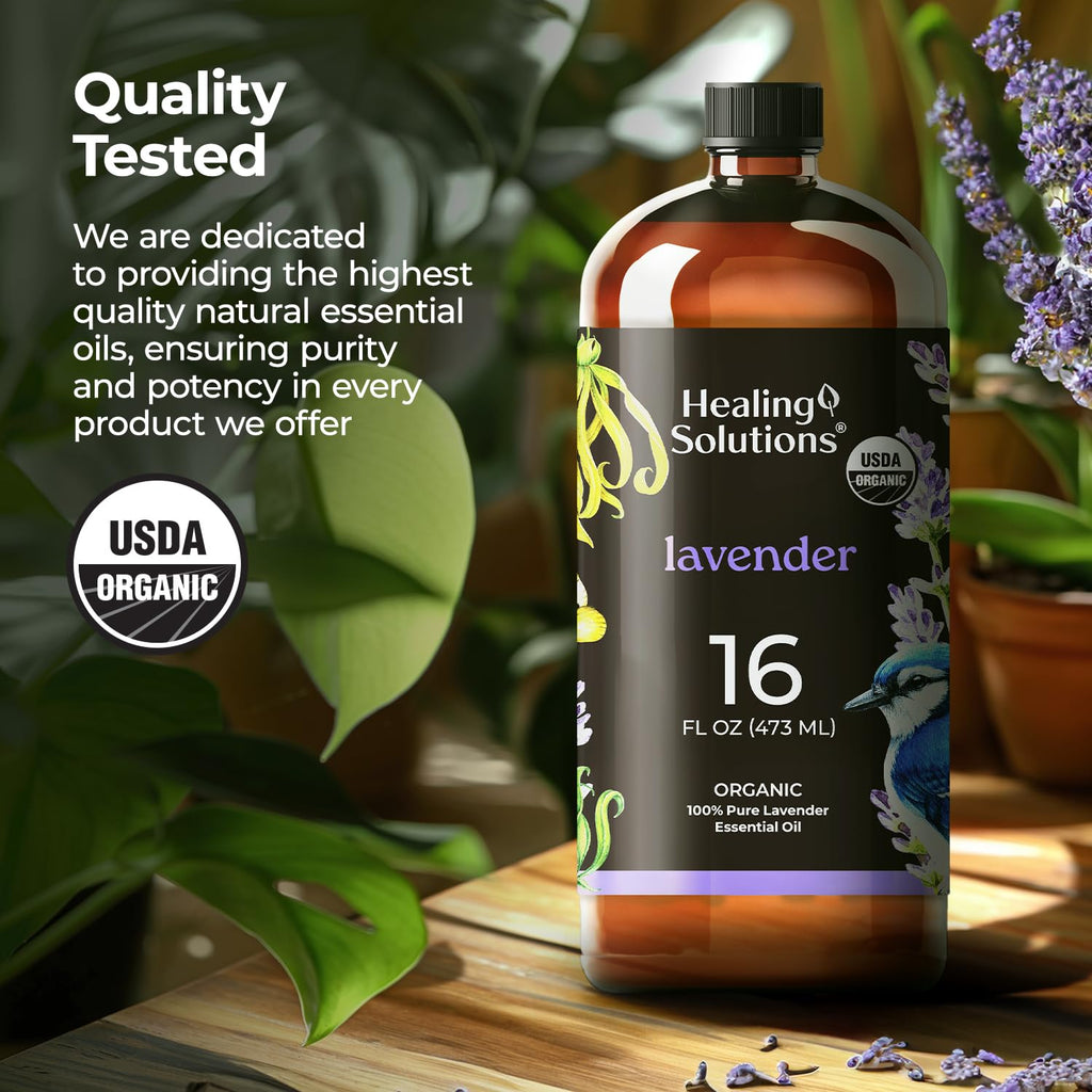 Healing Solutions Organic Lavender Essential Oil 16oz Bulk - Lavender Oil for Skin, Cleaning & Diffuser