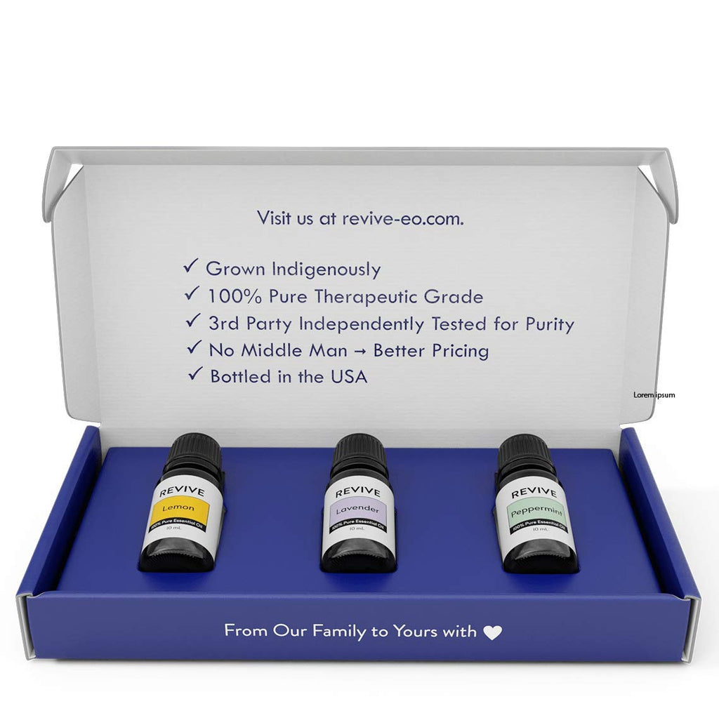 Top 3 Essential Oils Kit by Revive – Lavender, Lemon & Peppermint (100% Pure)