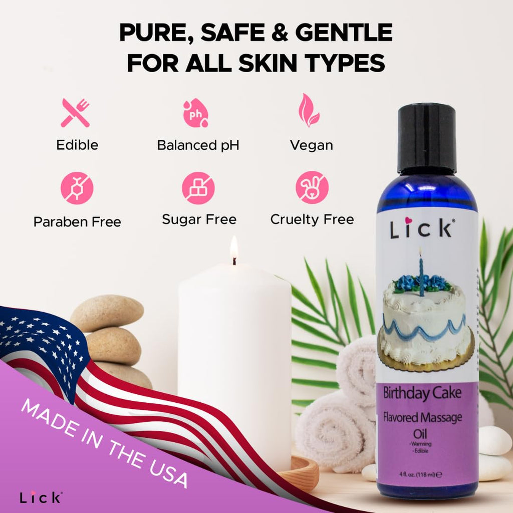 Birthday Cake Flavored Massage Oil – 4 oz | Aromatherapy Vitamin E Skin Moisturizing Oil