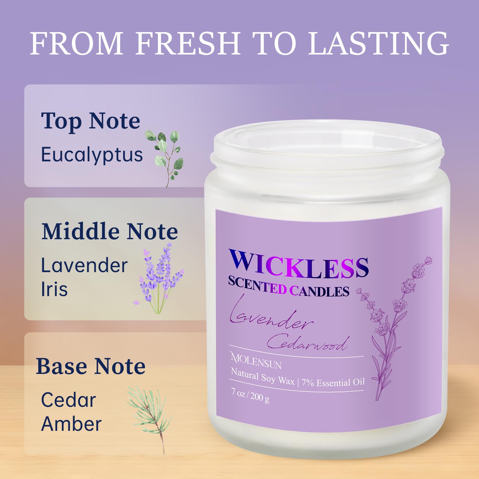 Lavender Cedarwood Wickless Soy Candle with 10ml Oil – Flameless & Non-Toxic Gift