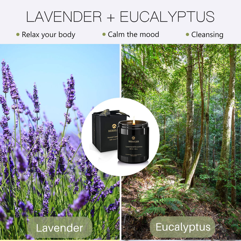 Lavender Eucalyptus Scented Candles – Black Box Gift for Men