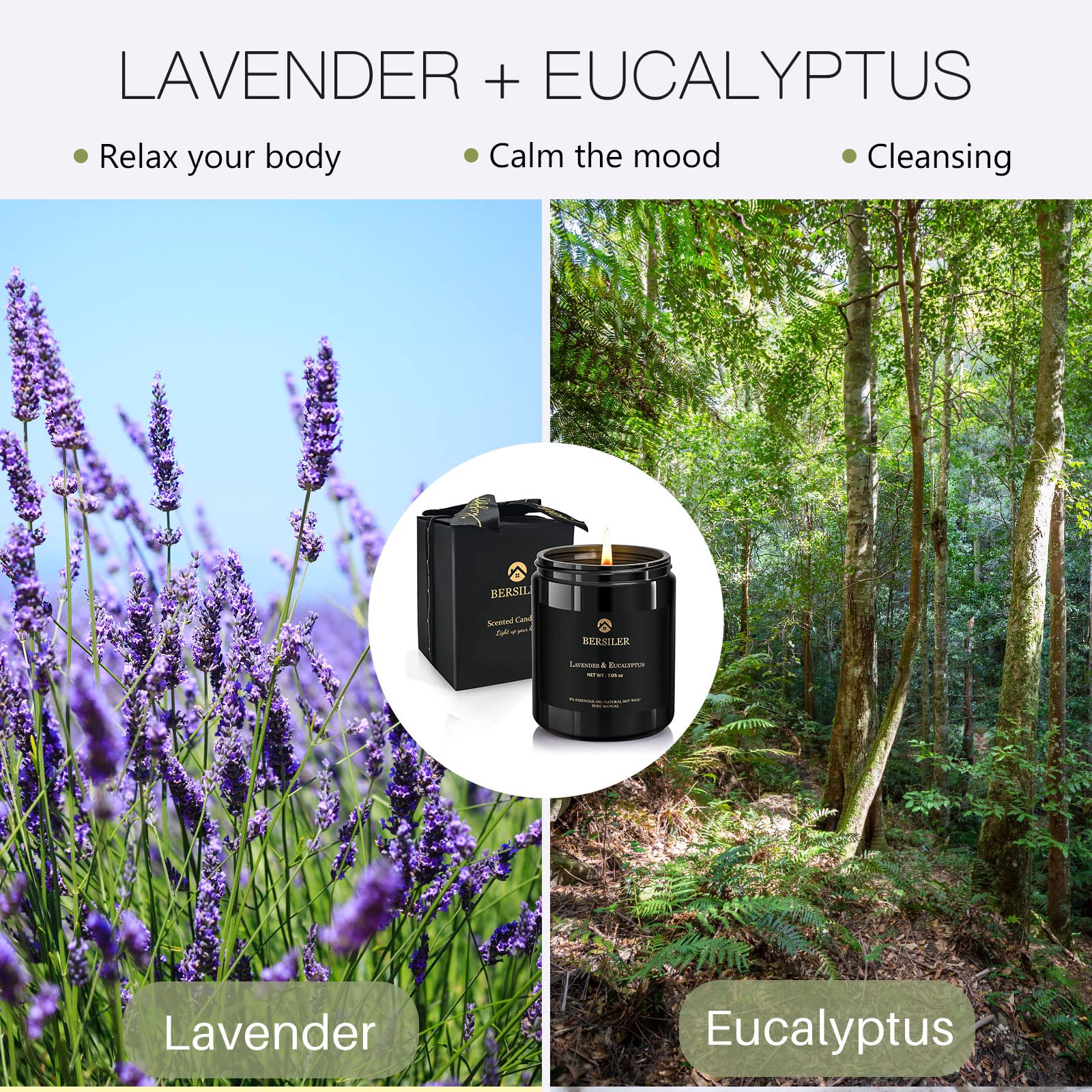 Lavender Eucalyptus Scented Candles – Black Box Gift for Men