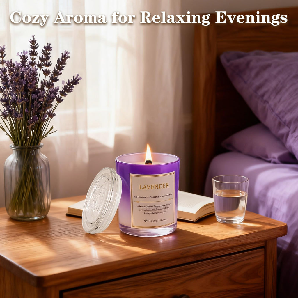 Lavender Candle Gift Set – 2 Pack Wood Wick Soy Candles with Gift Boxes