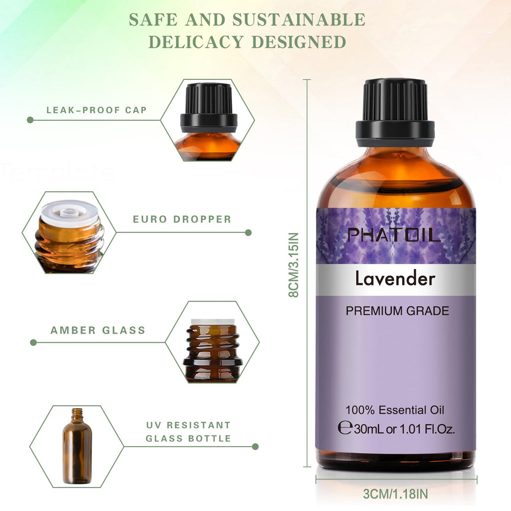 Lavender Essential Oil 30ml (1.01 fl oz) by PHATOIL | Aromatherapy, Diffuser & DIY Soap & Candle Making