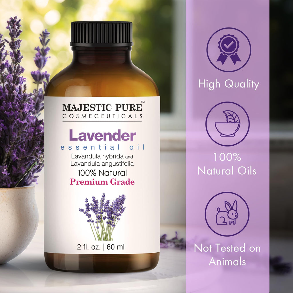 Majestic Pure Lavender Essential Oil 2 oz – 100% Pure & Natural, Glass Dropper