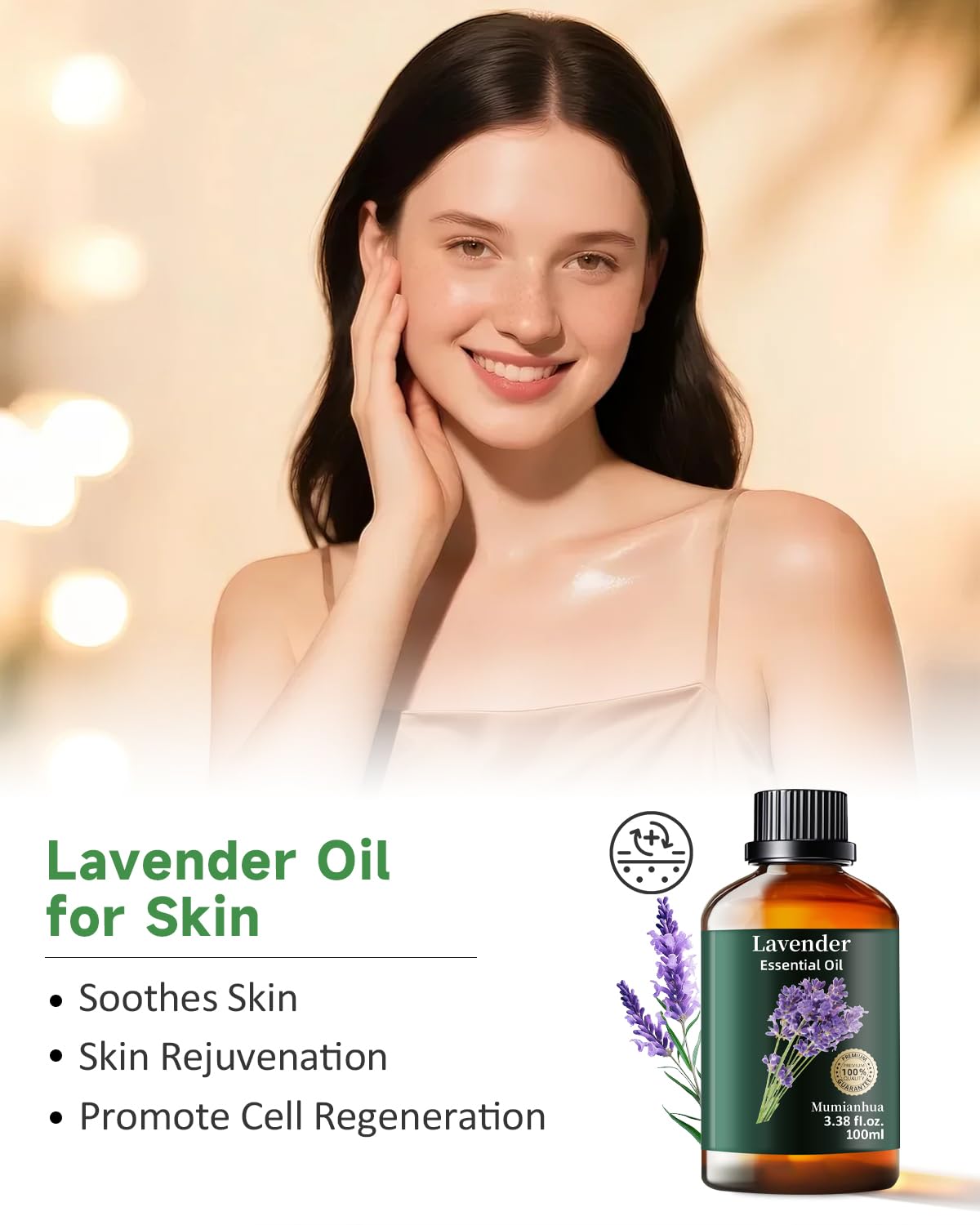 Pure Lavender Essential Oil - Mumianhua Natural Lavender Oil for Diffusers, Skin, Hair, Soap & Candles (3.38 Fl Oz)