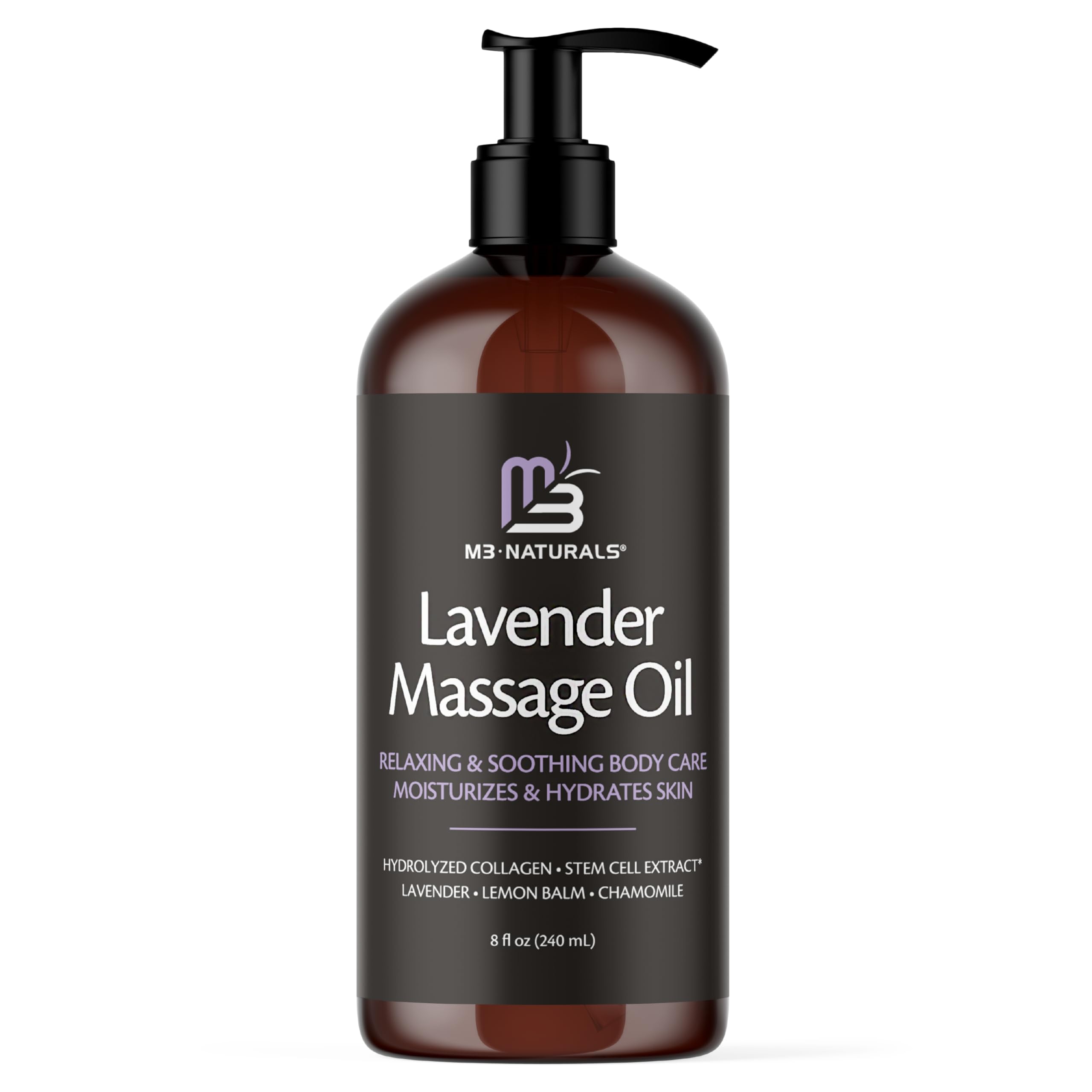 Lavender Massage Oil with Collagen & Stem Cells – M3 Naturals, 8 fl oz