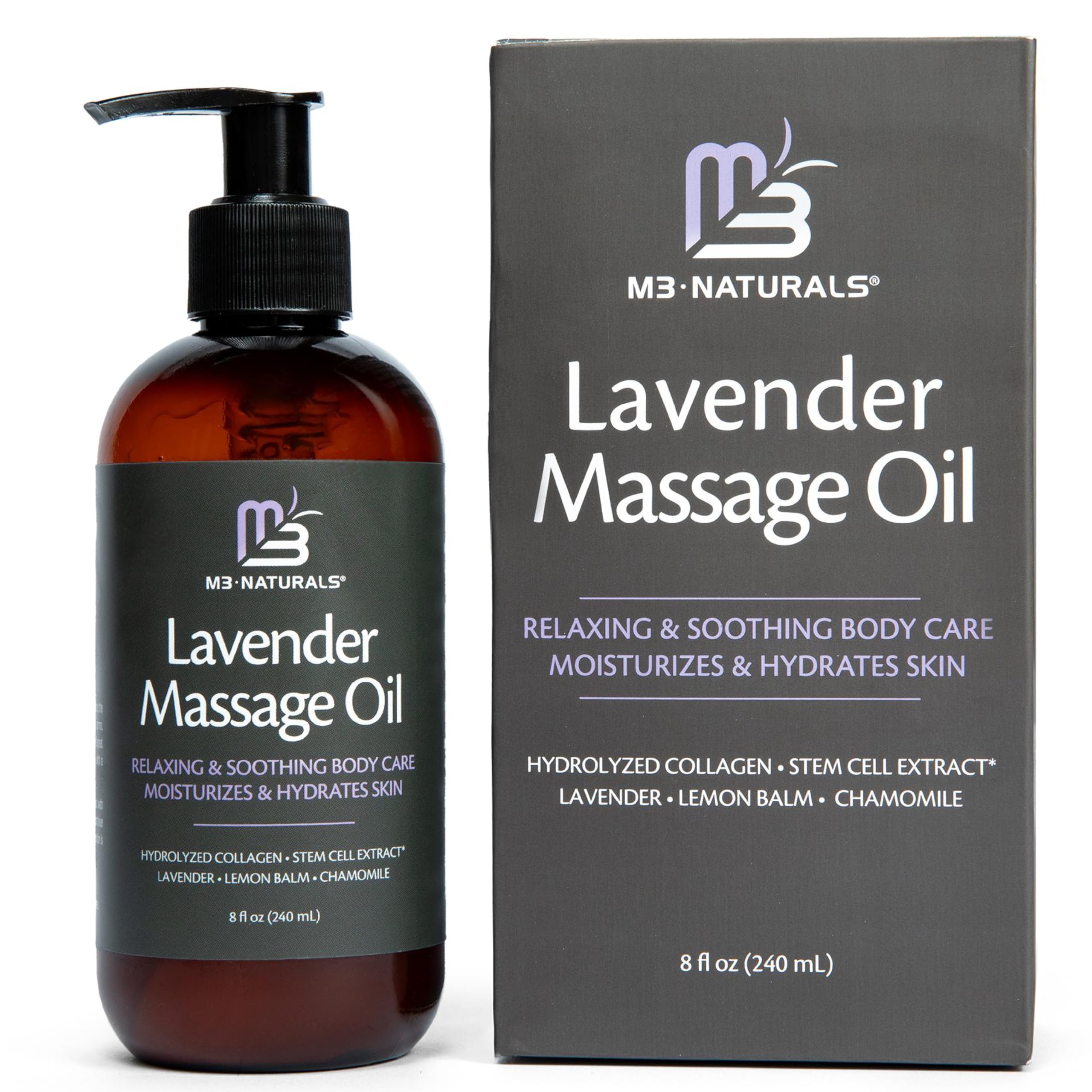Lavender Massage Oil with Collagen & Stem Cells – M3 Naturals, 8 fl oz