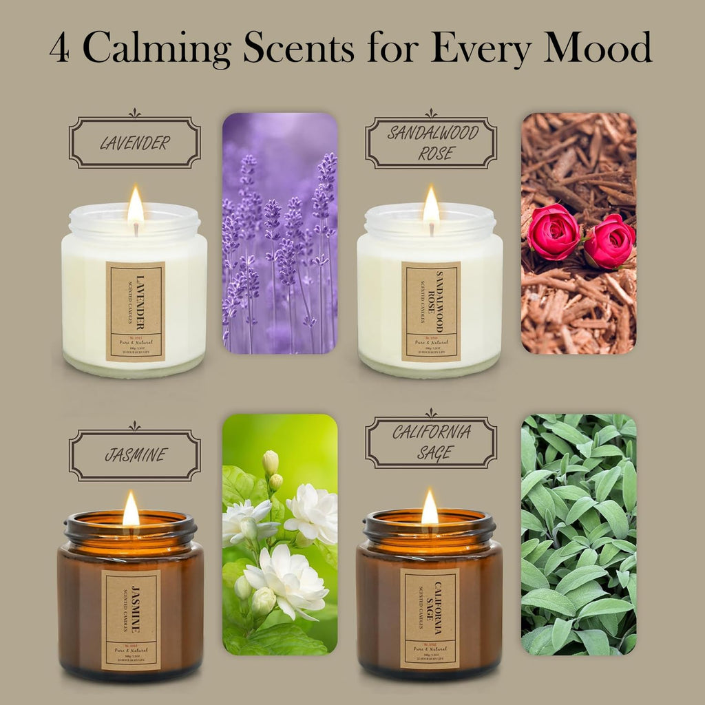 Christmas Candle Gift Set – 4-Pack Scented Soy Candles (Lavender, Jasmine, Sandalwood & Sage)