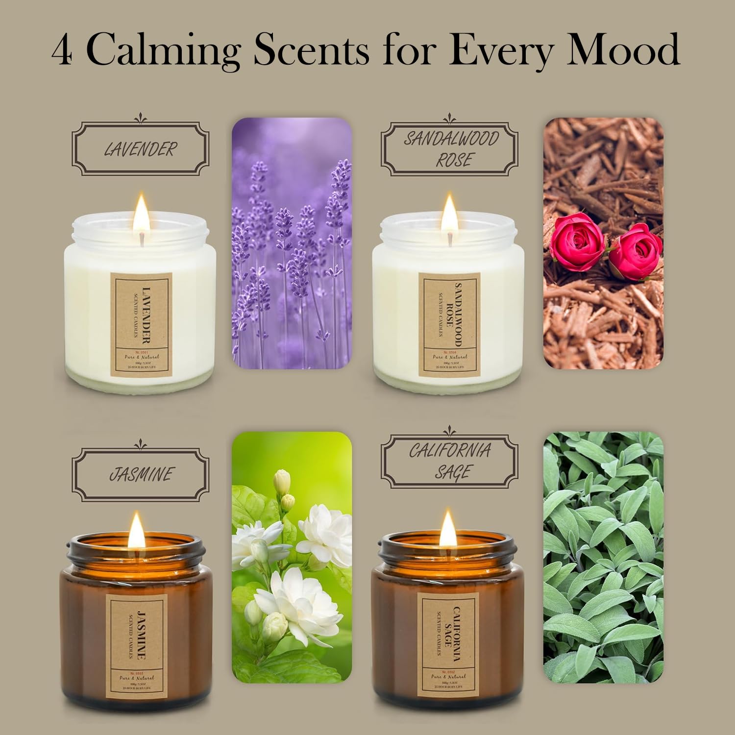 Christmas Candle Gift Set – 4-Pack Scented Soy Candles (Lavender, Jasmine, Sandalwood & Sage)