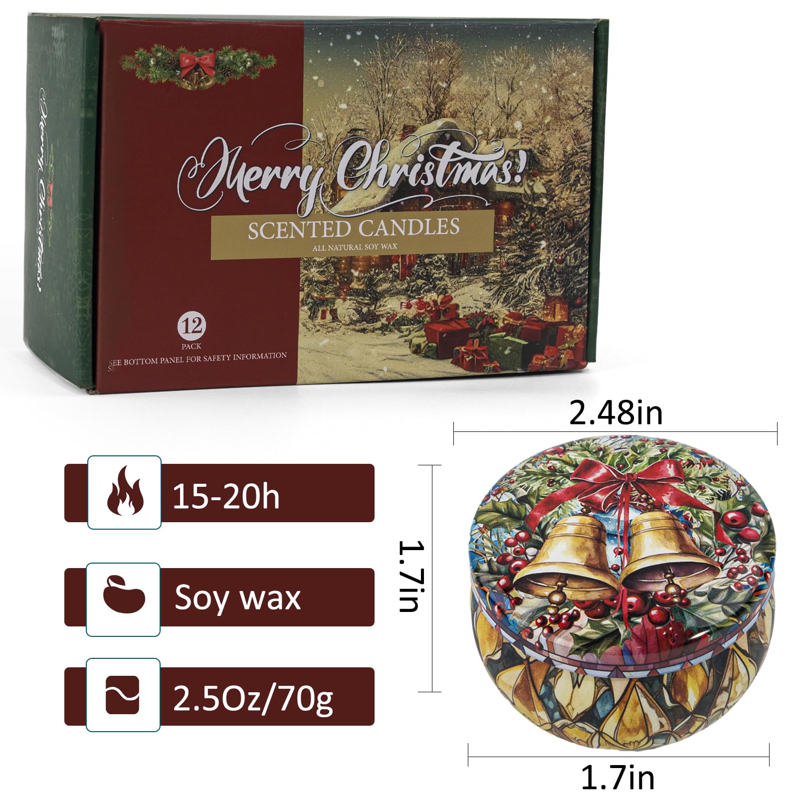 Christmas Candle Gifts Set - 12 Pack Soy Wax Candles for Women