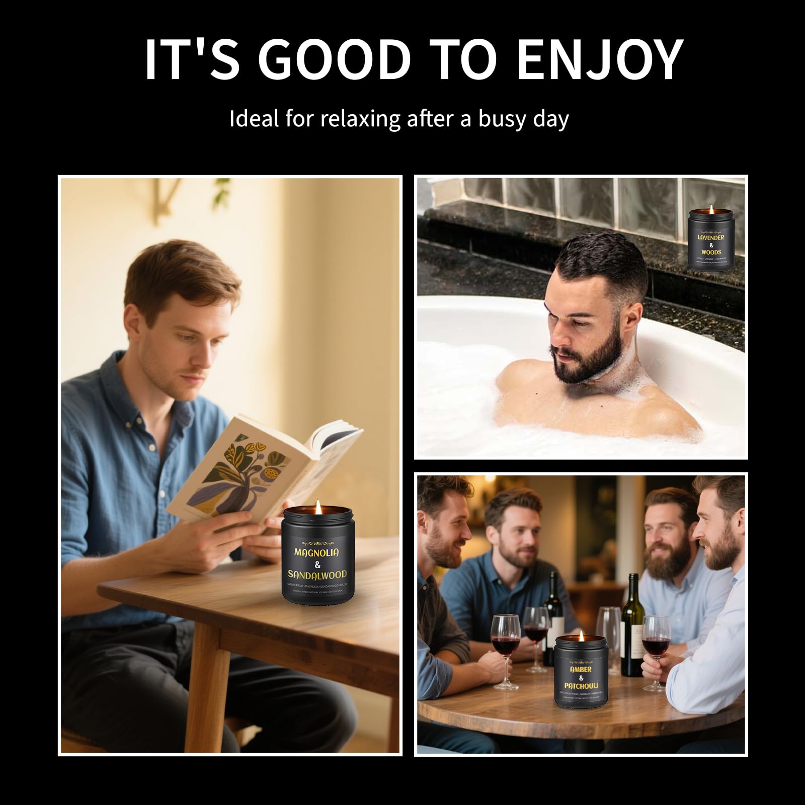 Men's Scented Candles - 4 Pack Gift Set (28oz) | Soy Wax Aromatherapy