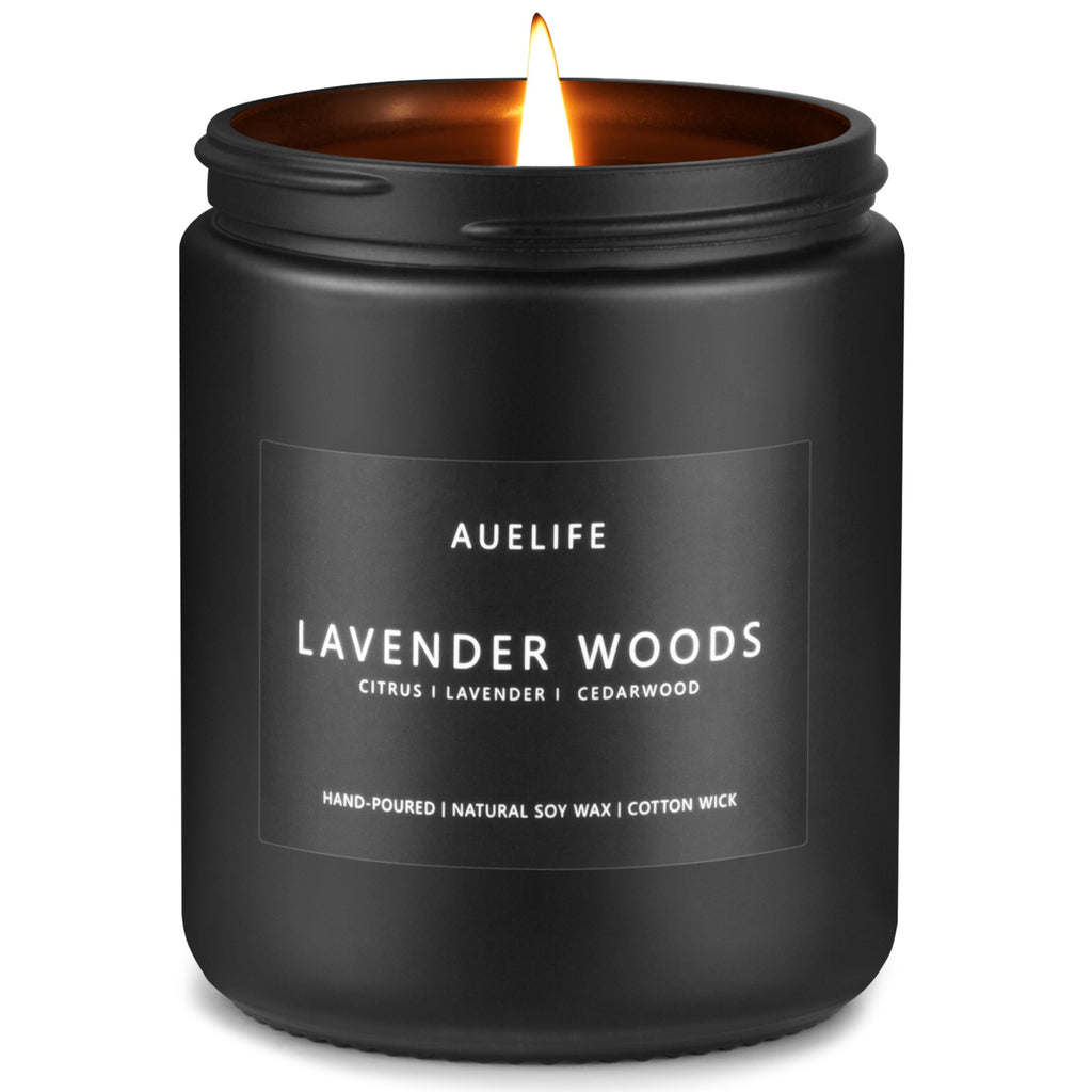 Scented Candles for Men – Lavender & Wood Candle | 7oz Black Jar
