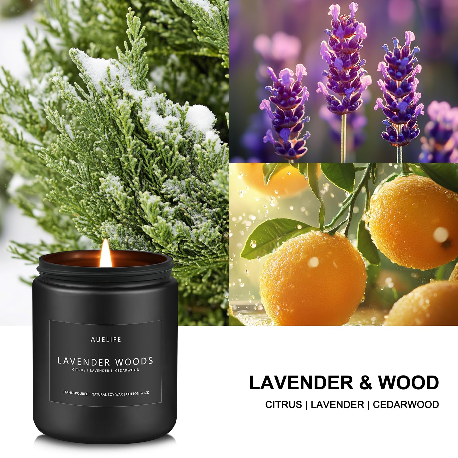 Scented Candles for Men – Lavender & Wood Candle | 7oz Black Jar