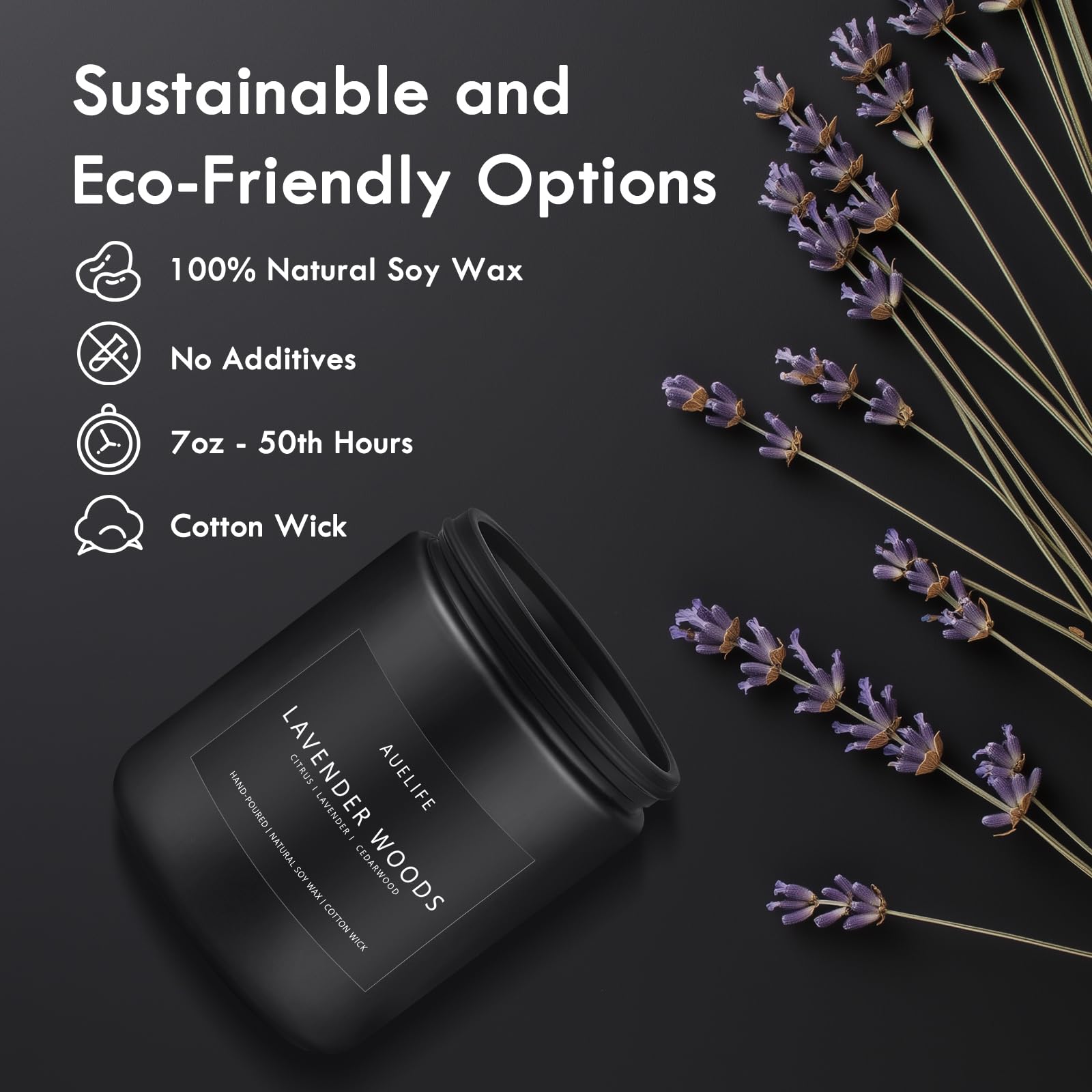 Scented Candles for Men – Lavender & Wood Candle | 7oz Black Jar