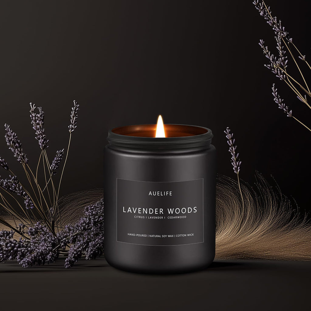 Scented Candles for Men – Lavender & Wood Candle | 7oz Black Jar