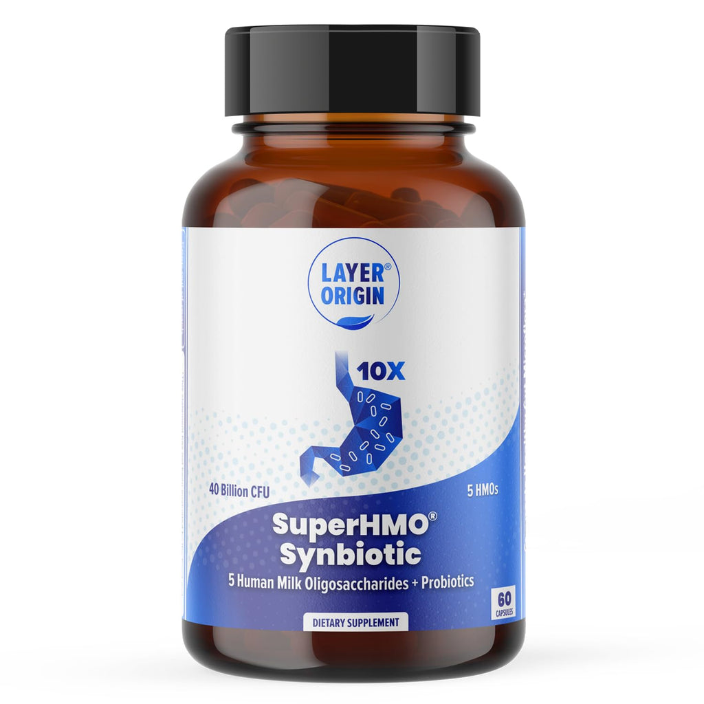 Layer Origin SuperHMO Synbiotic Capsules – 60 Count with 5 HMO Prebiotics & 40 Billion CFU Probiotics