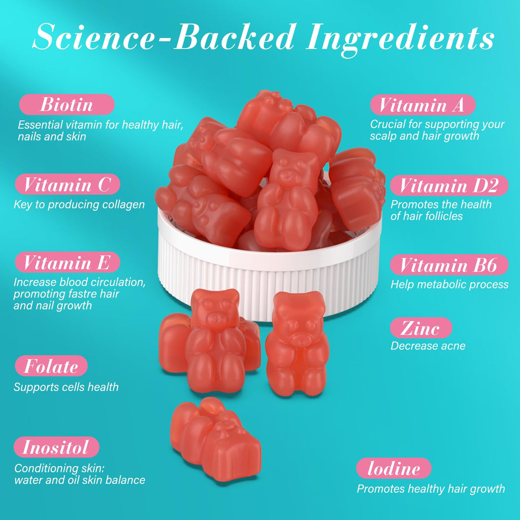 Lazpowfi Biotin Gummies – Vegan Vitamin B7 for Hair, Skin & Nails | 60-Day Two-Pack, Strawberry