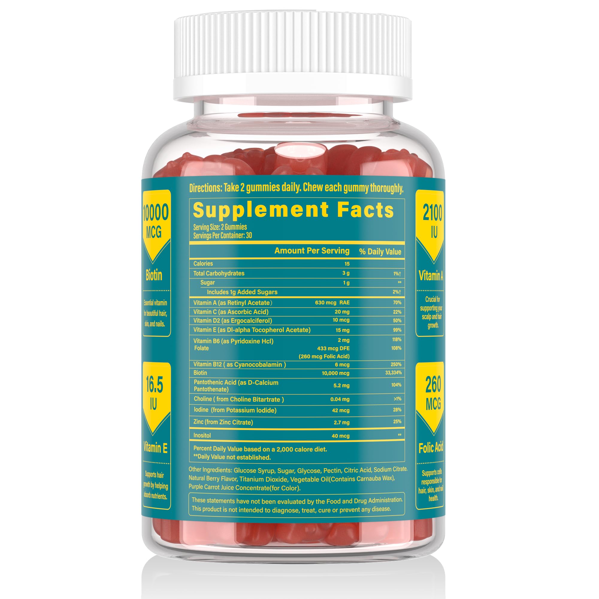 Lazpowfi Biotin Gummies - Hair, Skin & Nails Vitamins | Vegan B7, Strawberry, 60 Count