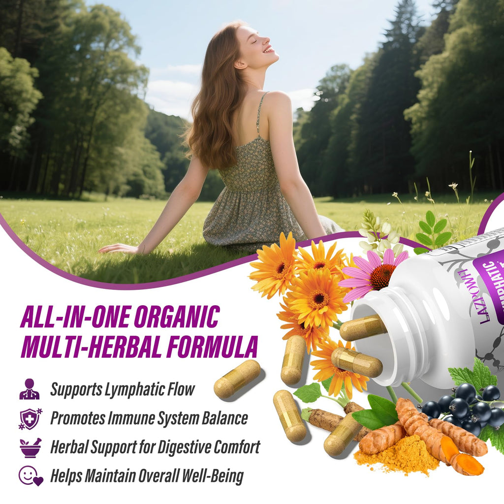 Lazpowfi Lymphatic Drainage Supplements – 1540mg Lymph System Support, 60 Capsules