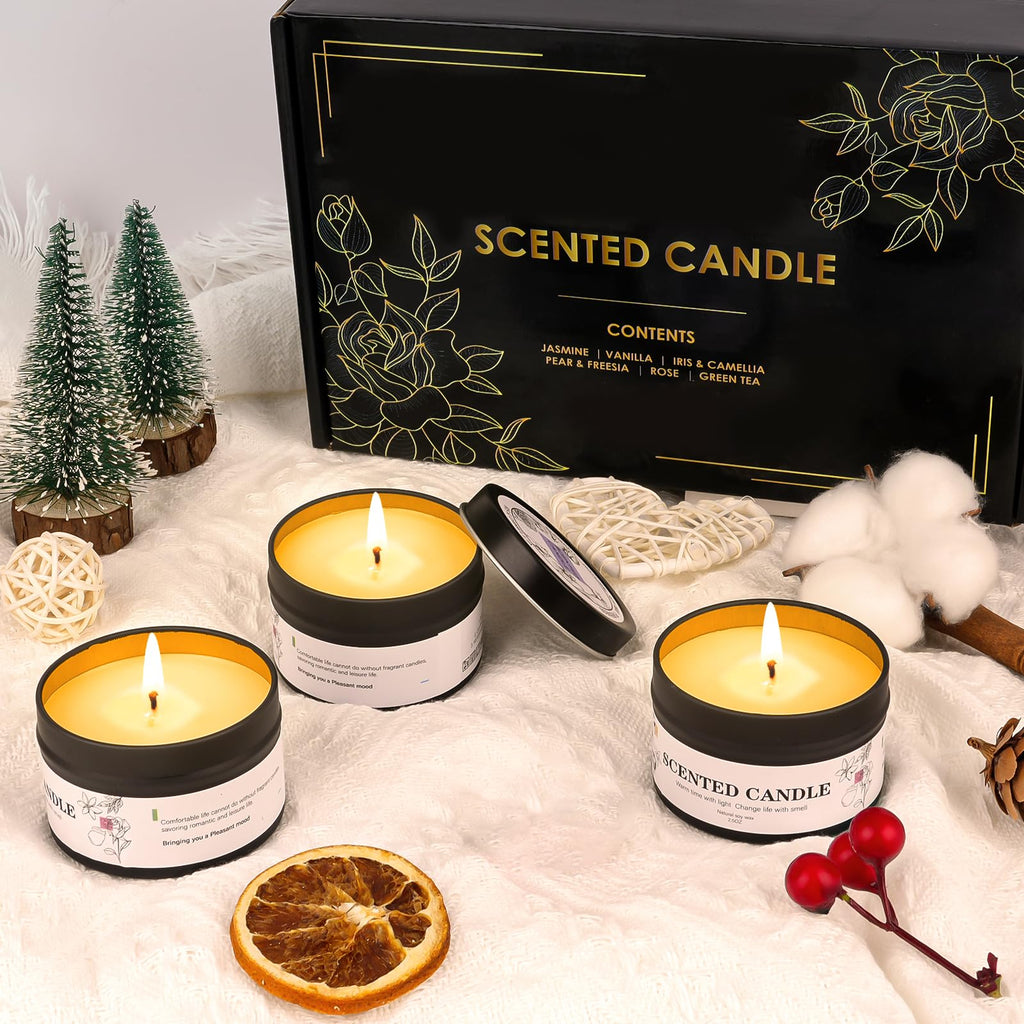 6 Pack Scented Candles Gift Set for Women & Men - Natural Soy Wax Aromatherapy Jar Candles