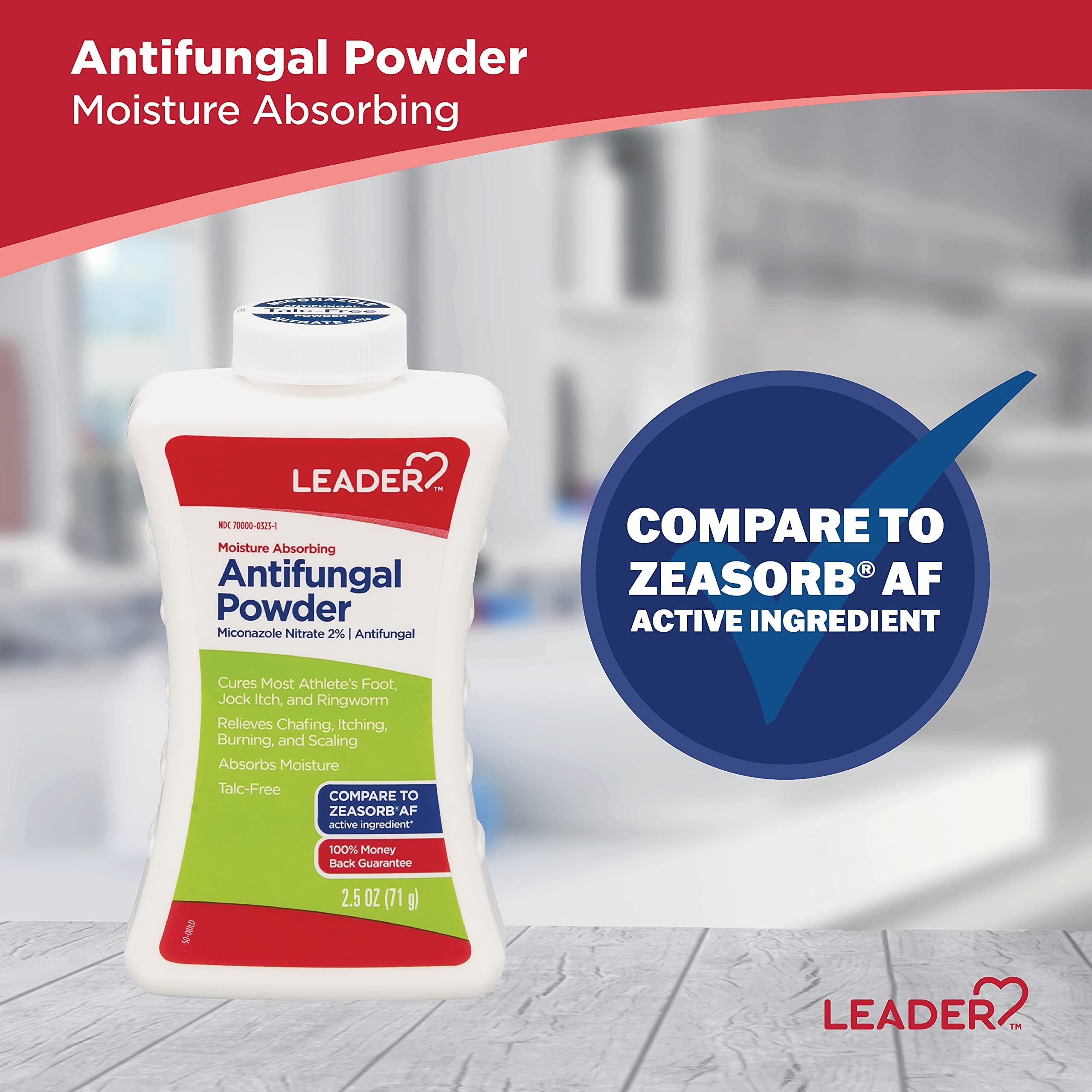 LEADER Athlete's Foot AF Powder – Moisture Absorbing, Talc-Free, 2.5 oz