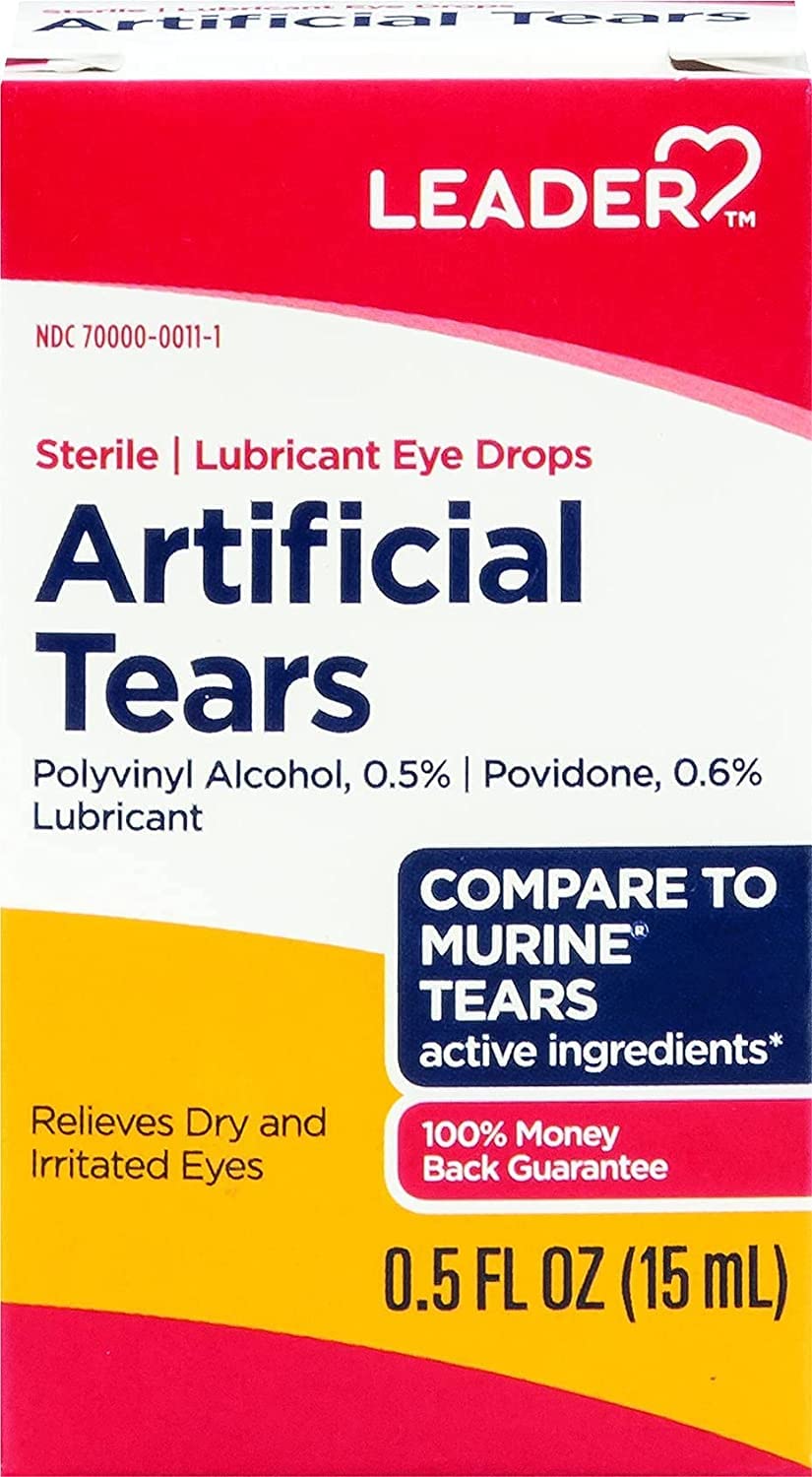 Leader Artificial Tears Lubricant Eye Drops – PVA 0.5%, Povidone 0.6% | Sterile, 0.5 fl oz