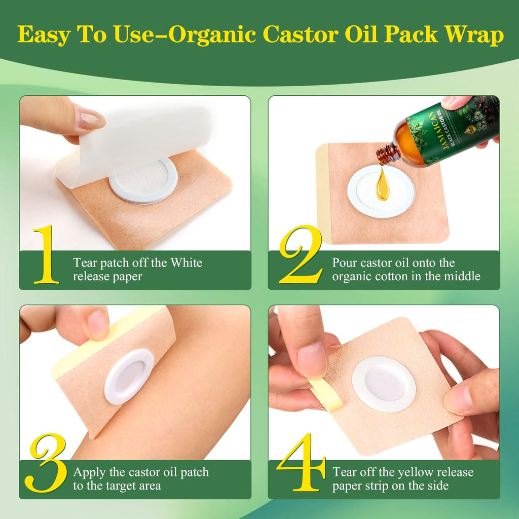 42 Pcs Castor Oil Pack Wrap Set with Organic Cold-Pressed Castor Oil – 6.76 oz Glass Bottle