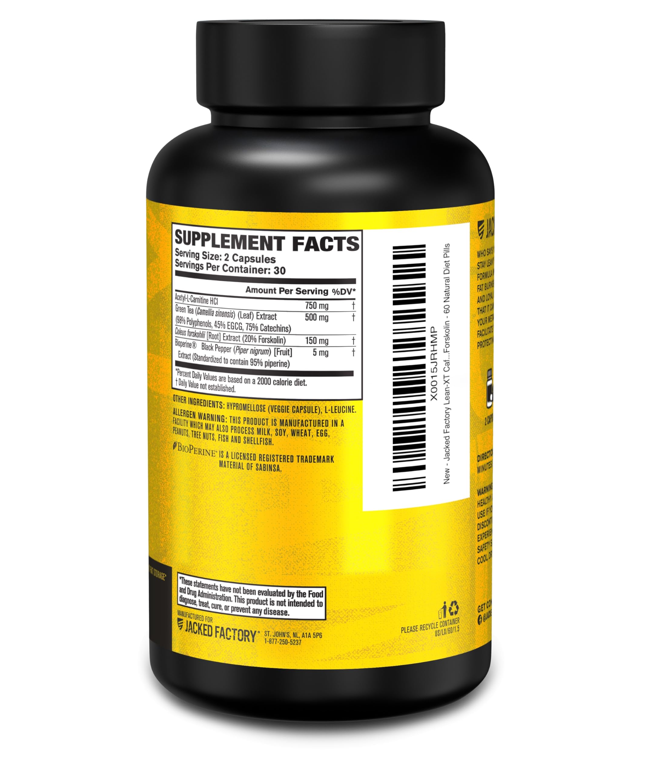 Jacked Factory Lean-XT Caffeine Free Fat Burner | Non-Stim Weight Loss & Metabolism Booster