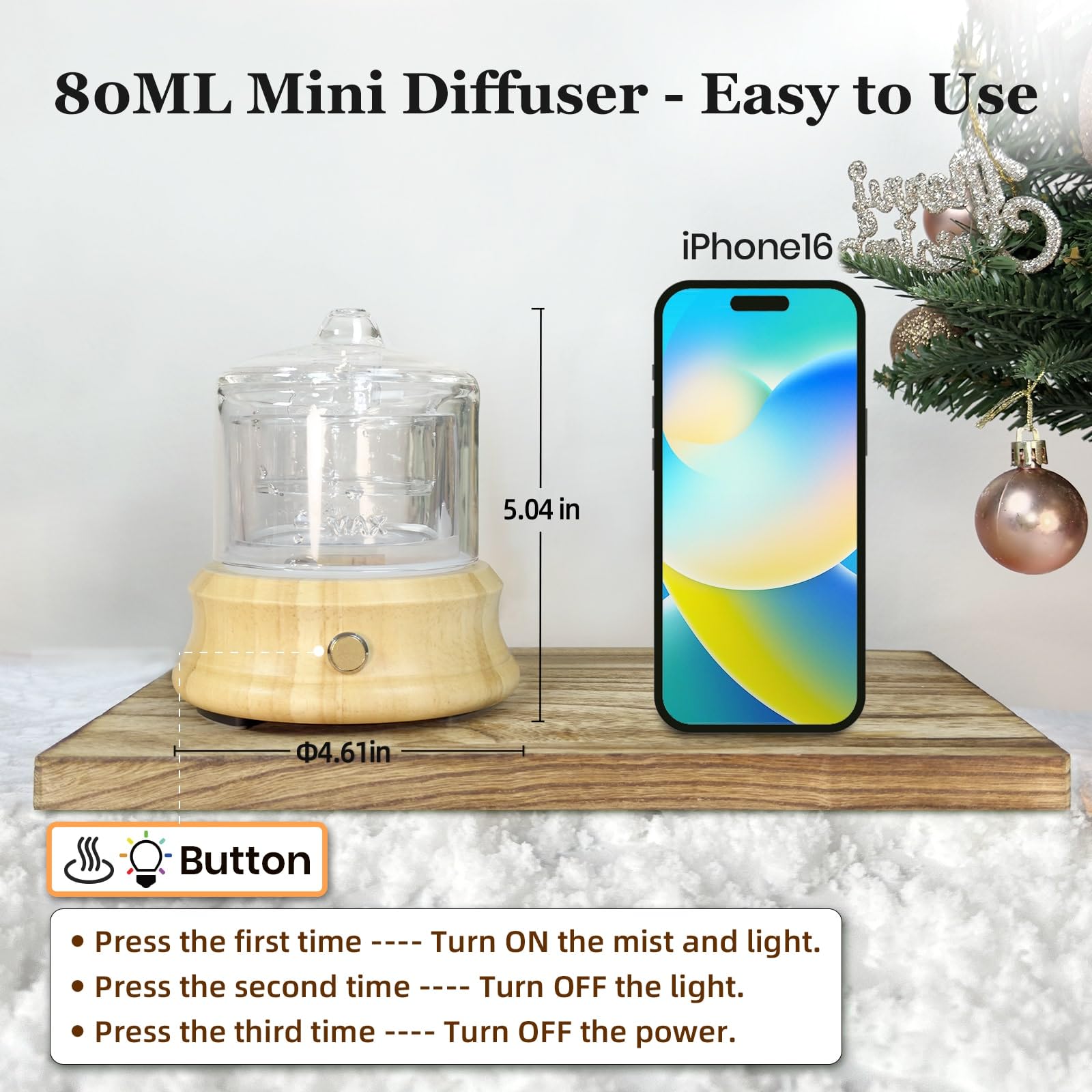 Lecdura 80ML Glass Diffuser – Auto-Off, 7 Color Lights, Wood Base