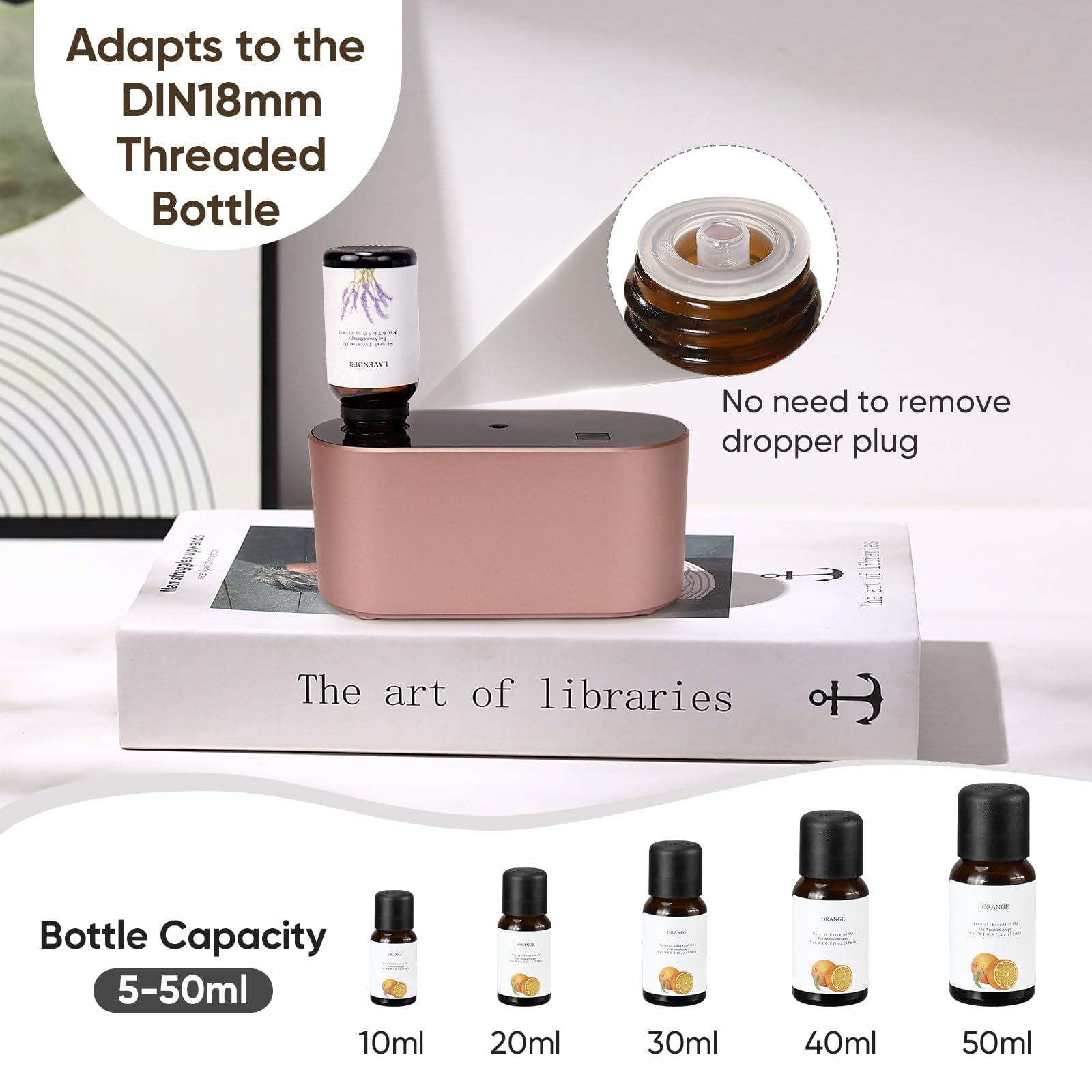 Lecdura Waterless Diffuser Rose Gold – Battery-Operated, 3 Intermittent Mist Modes