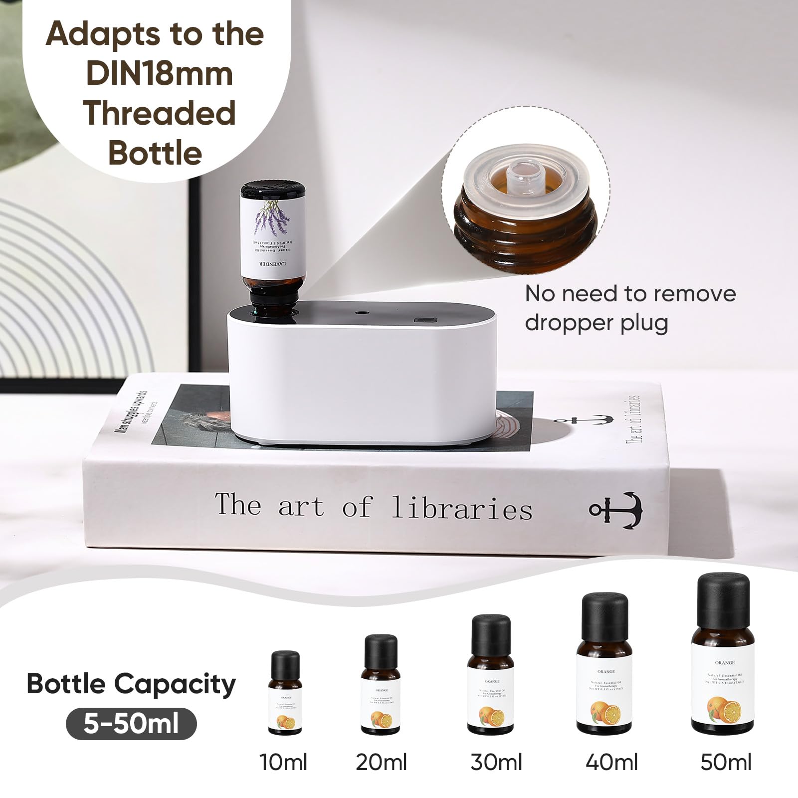 Lecdura Waterless Diffuser - Battery-Operated Essential Oil Nebulizing Diffuser for 400-700 sq ft