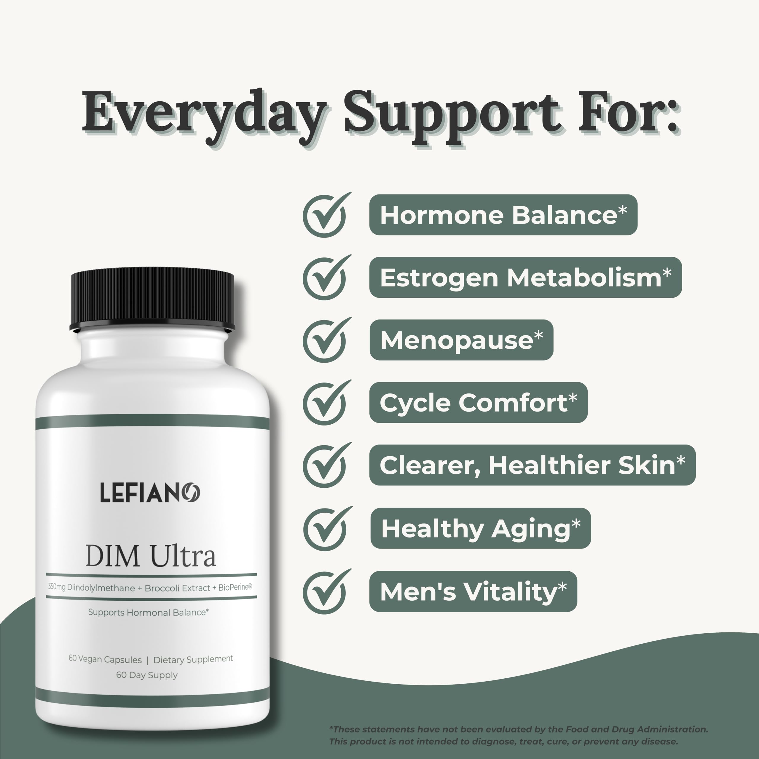 Lefiano DIM Ultra 350mg | Hormone Balance for Women & Men | BioPerine & Broccoli | 60-Day Supply