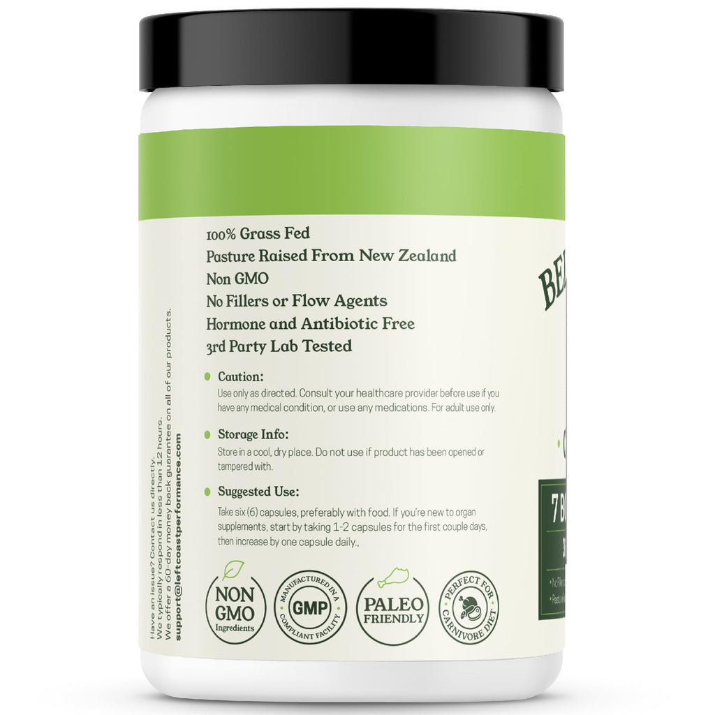 Left Coast Performance Beef Organ Complex | Grass-Fed NZ, 360ct, Non-GMO