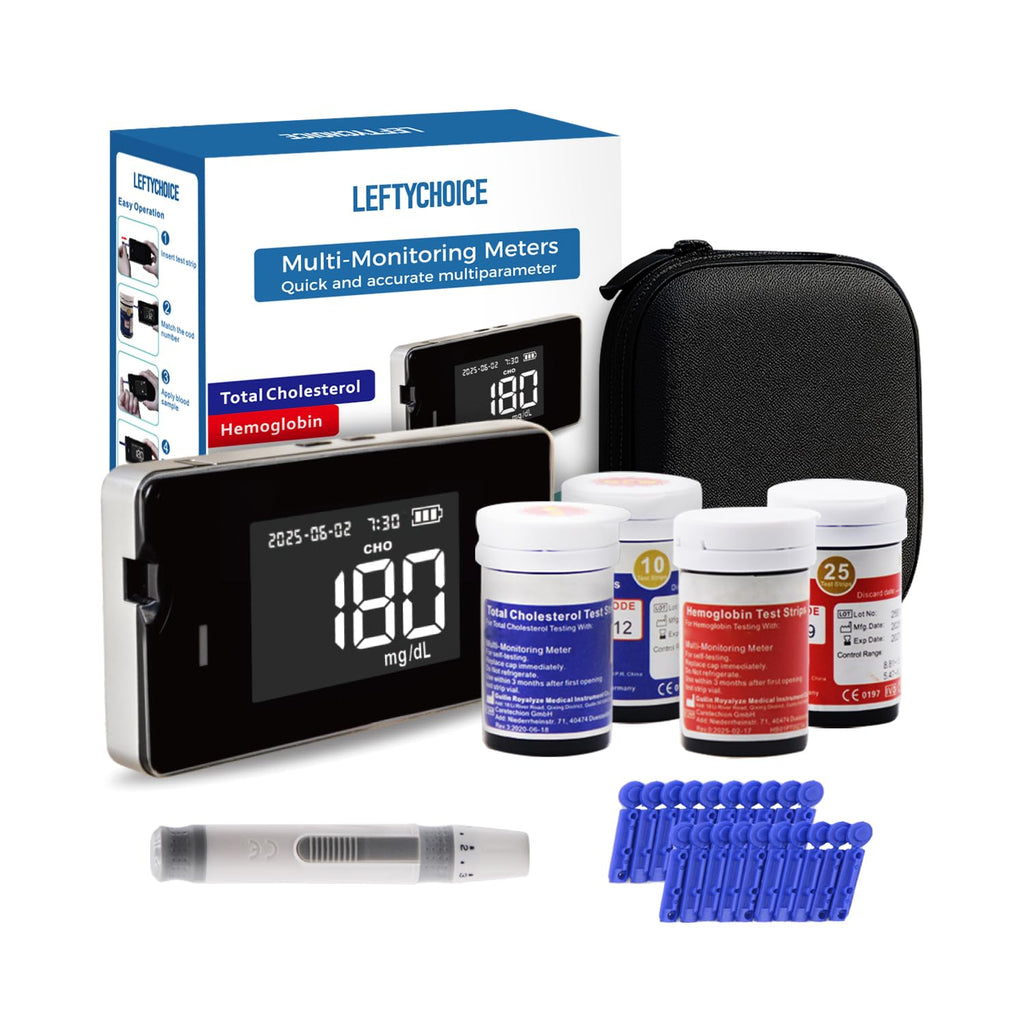 LEFTYCHOICE LCLBM-01 2-in-1 Home Test Kit for Hemoglobin & Total Cholesterol – Quick Readouts