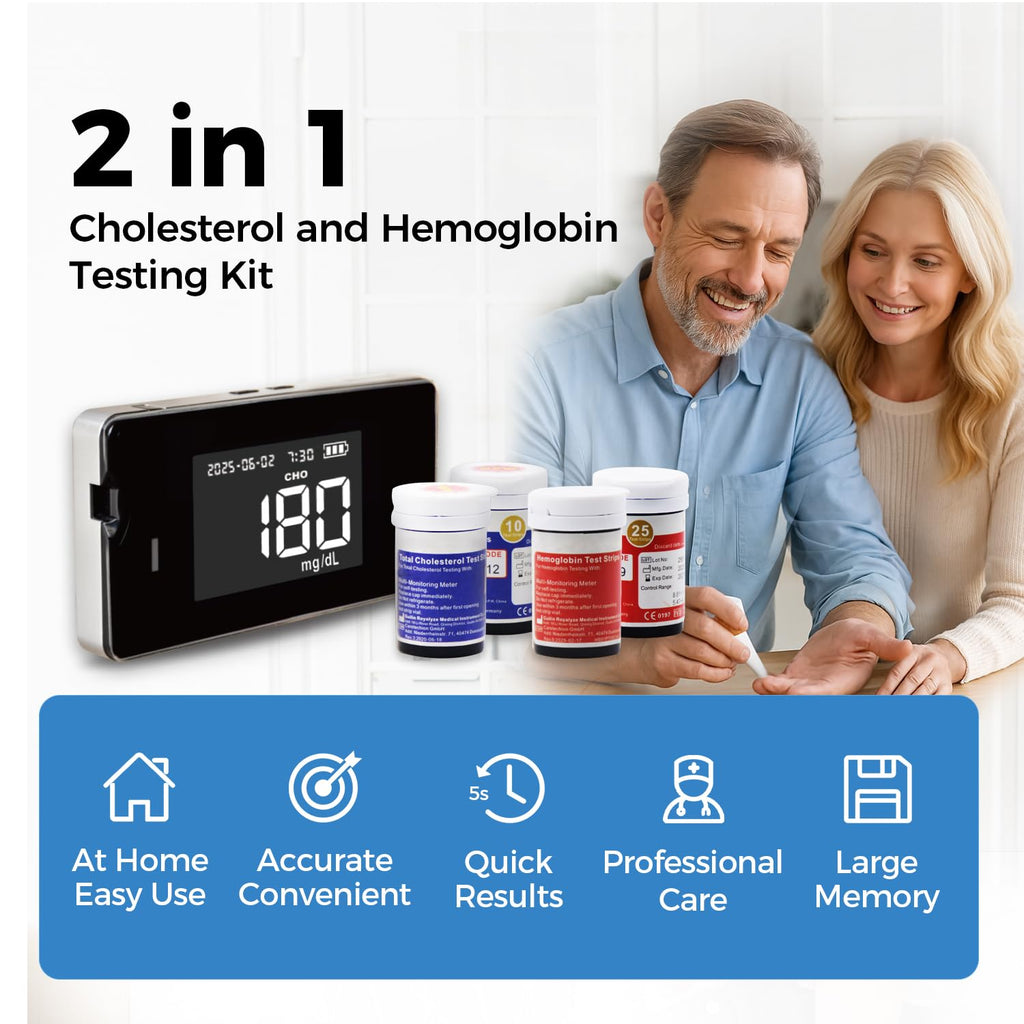 LEFTYCHOICE LCLBM-01 2-in-1 Home Test Kit for Hemoglobin & Total Cholesterol – Quick Readouts