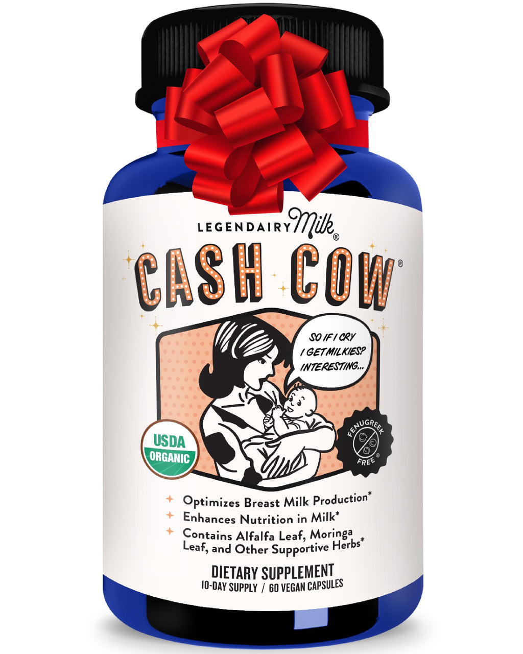 Legendairy Milk Cash Cow Lactation Supplement – Organic Moringa, Alfalfa & Goat's Rue, Fenugreek-Free | 60 Capsules